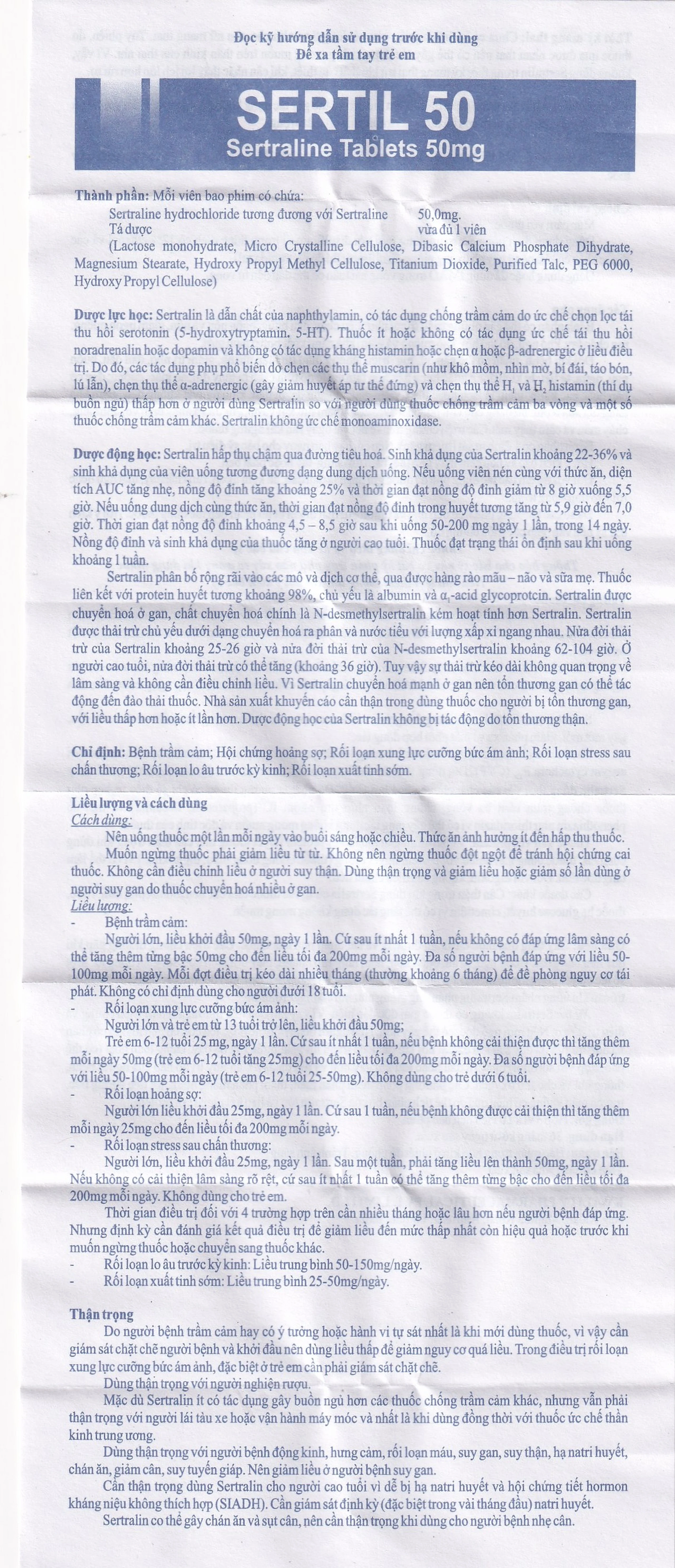 Thuốc Sertil 50 Kwality Pharmaceutical điều trị bệnh trầm cảm, hội chứng hoảng sợ (3 vỉ x 10 viên)
