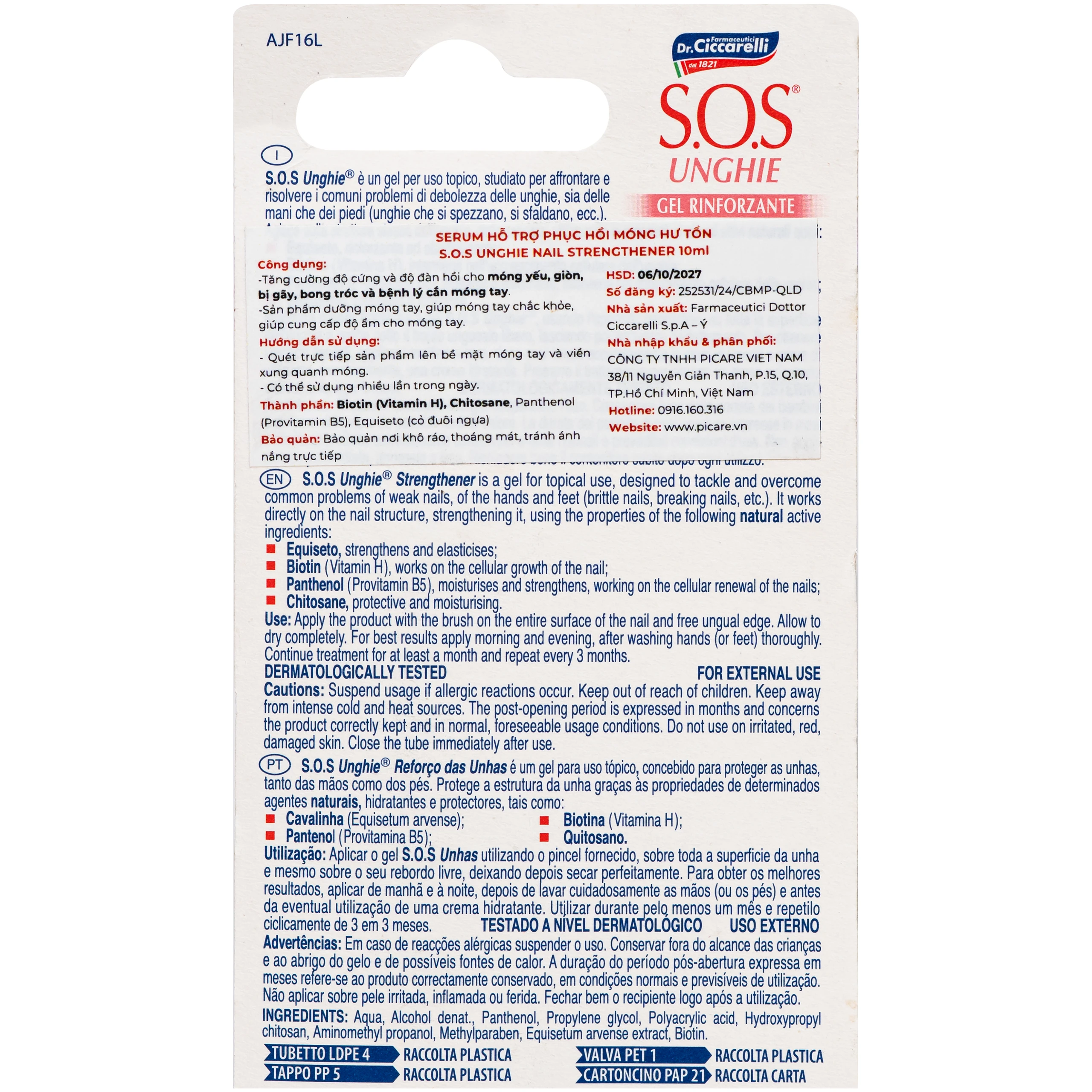 Serum hỗ trợ phục hồi móng hư tổn Dr.Ciccarell S.O.S Unghie 10ml 2