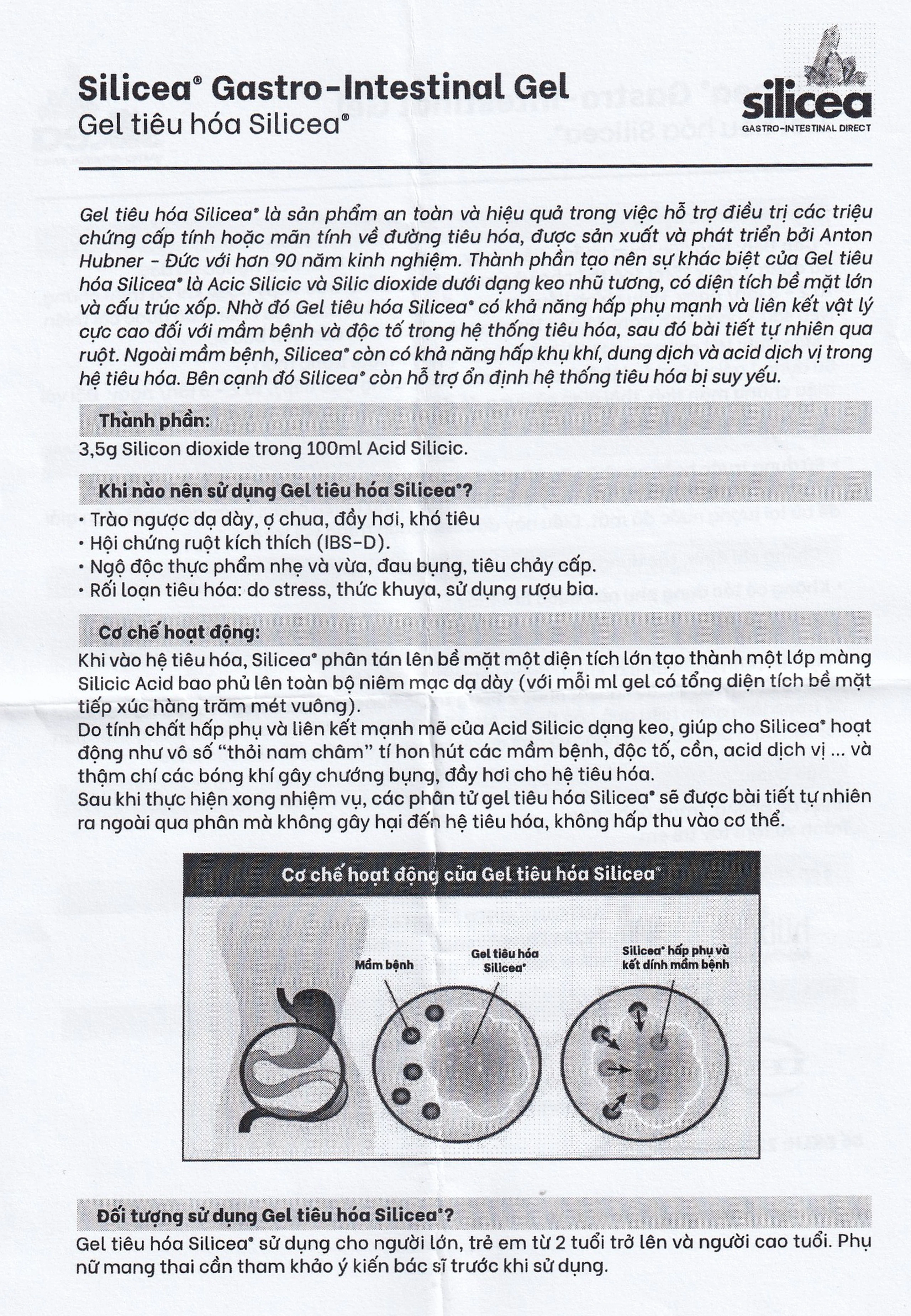 Gel tiêu hoá Silicea (30 gói x 15ml) hỗ trợ điều trị các triệu chứng cấp hoặc mãn tính về đường tiêu hóa