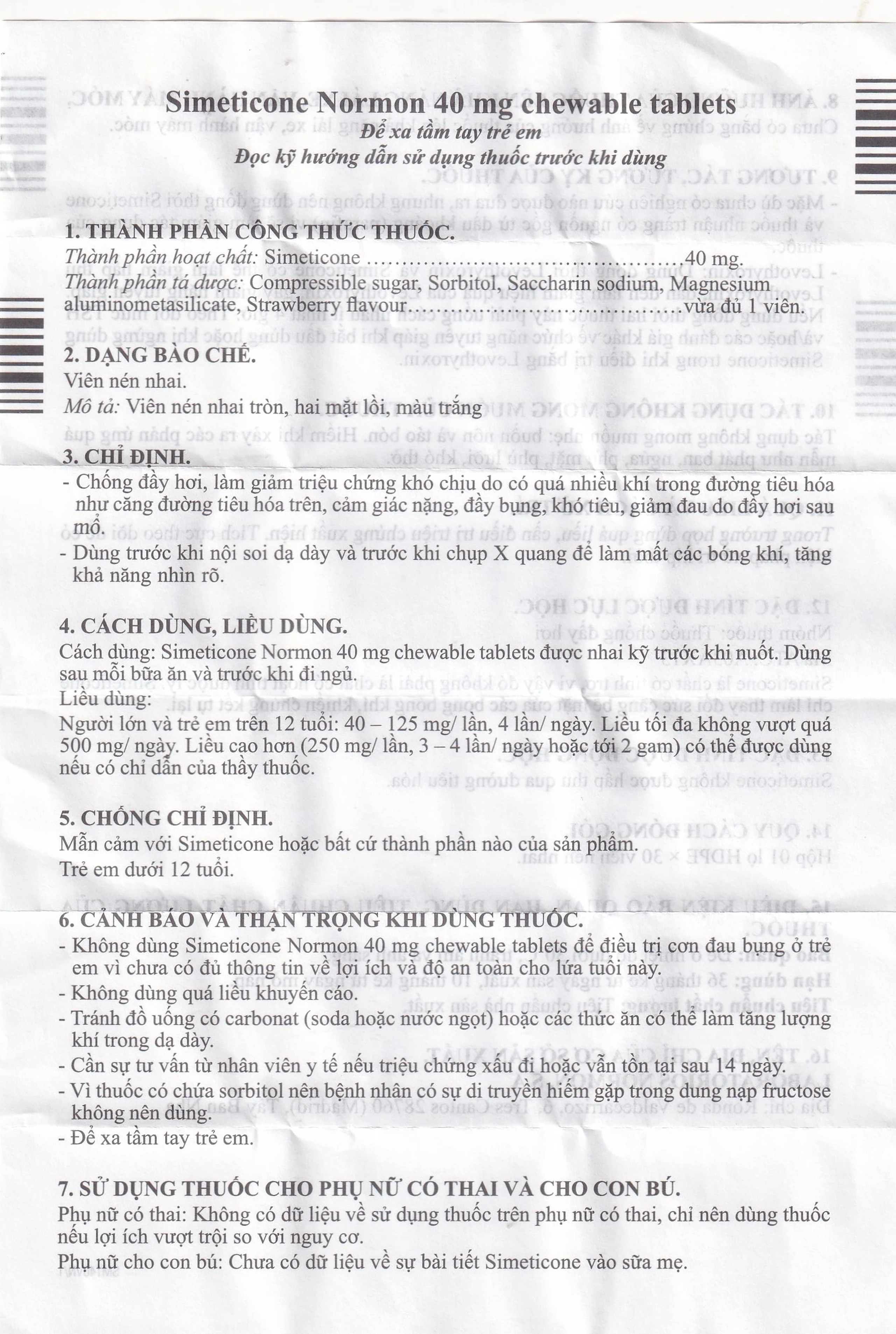 Viên nhai Simeticone Normon 40mg chống đầy hơi và chướng bụng (Lọ 30V)