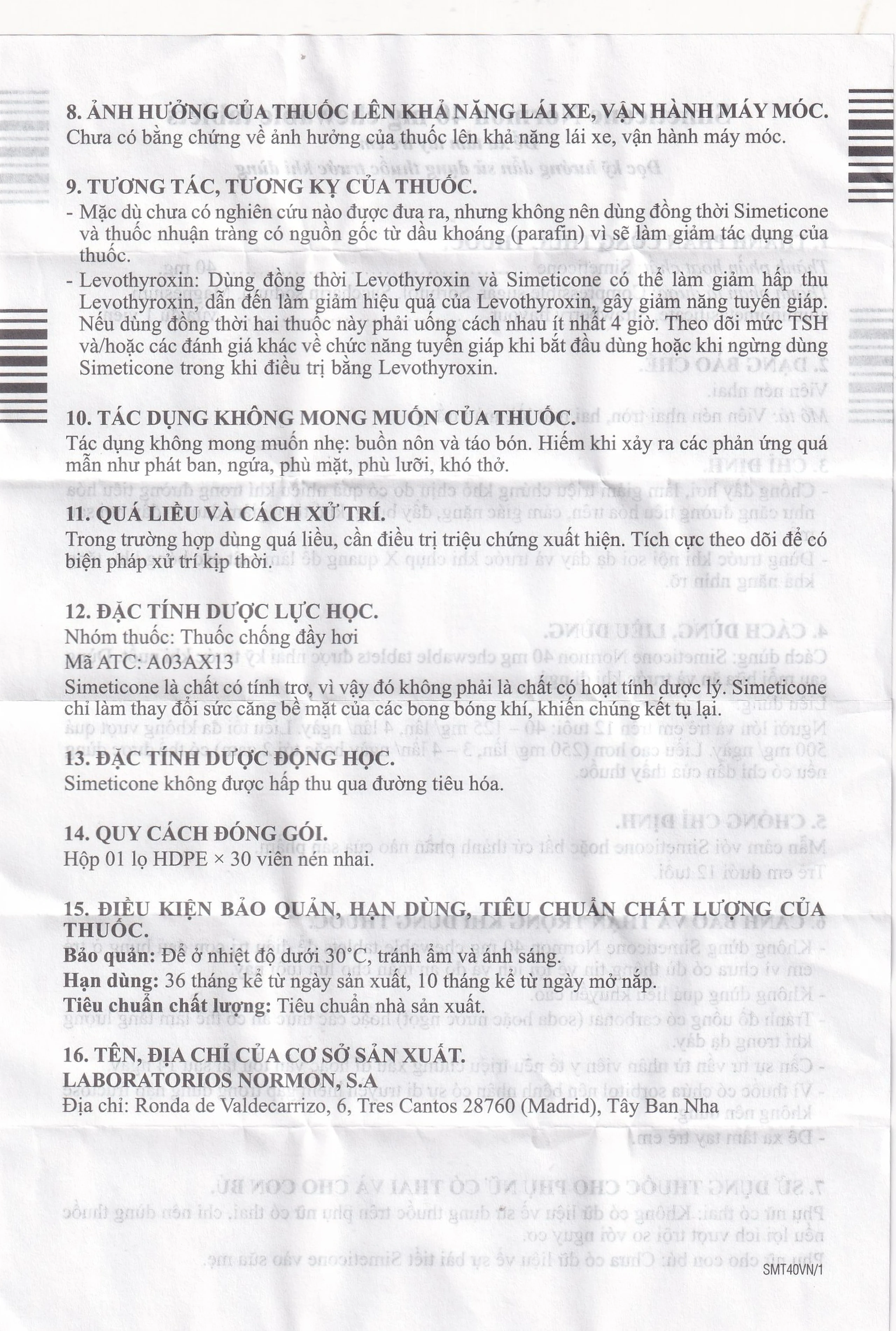 Viên nhai Simeticone Normon 40mg chống đầy hơi và chướng bụng (Lọ 30V)
