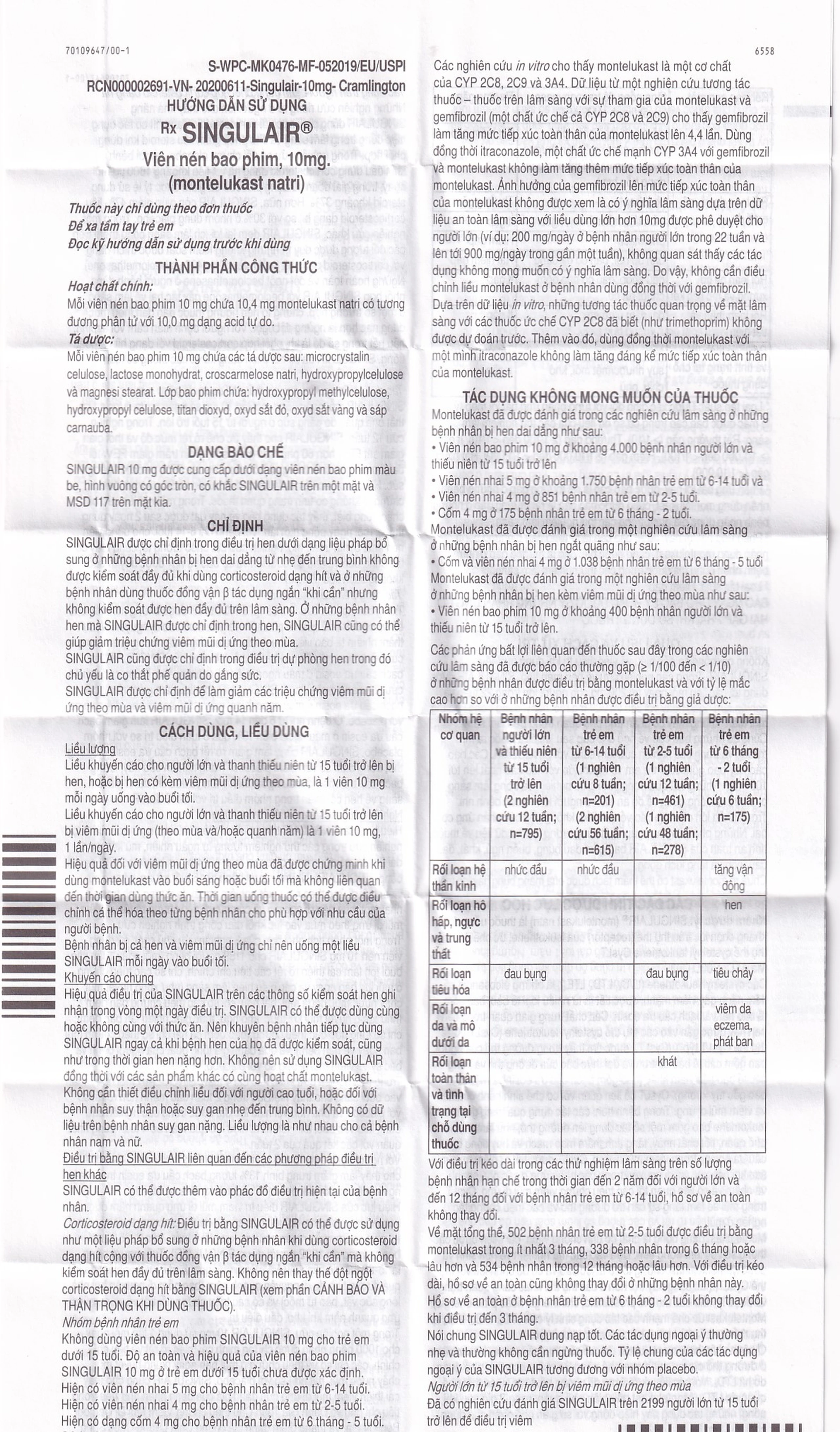 Thuốc Singulair 10mg Organon Pharma điều trị hen dai dẳng từ nhẹ đến trung bình (2 vỉ x 14 viên)