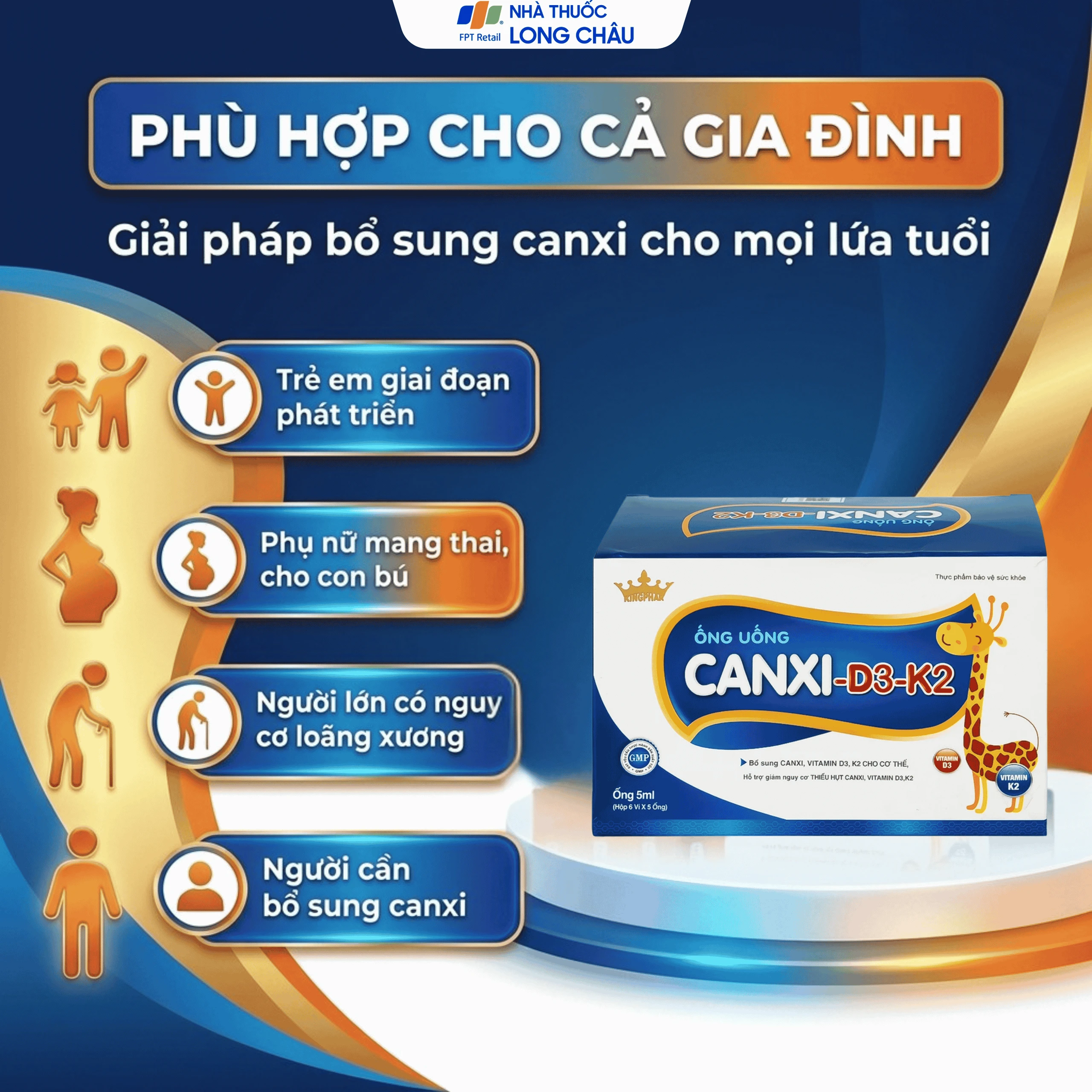 Siro bổ sung canxi & vitamin D3, K2 cho cơ thể Canxi-D3-K2 Kingphar (6 vỉ x 5 ống x 5ml) 4