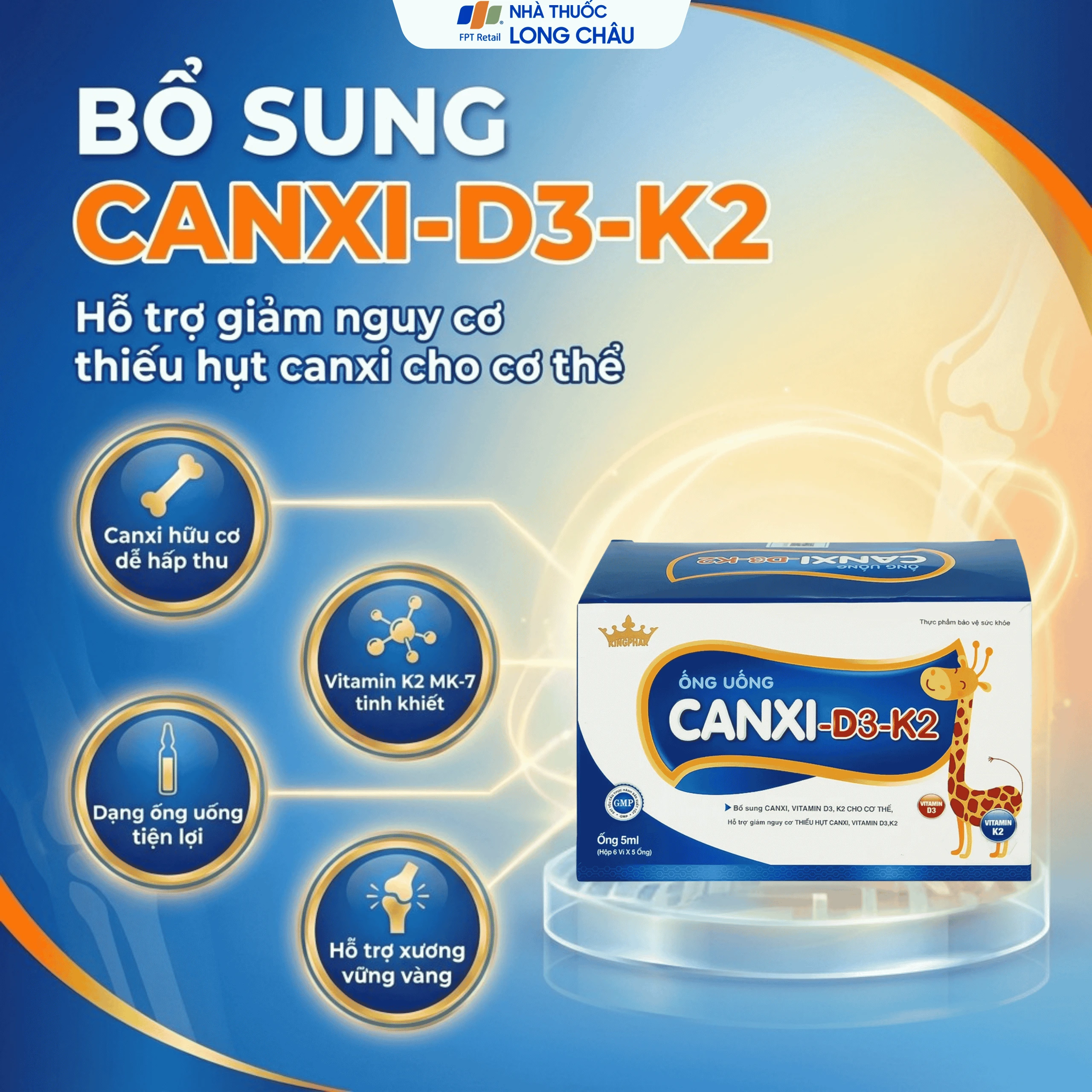 Siro bổ sung canxi & vitamin D3, K2 cho cơ thể Canxi-D3-K2 Kingphar (6 vỉ x 5 ống x 5ml) 2