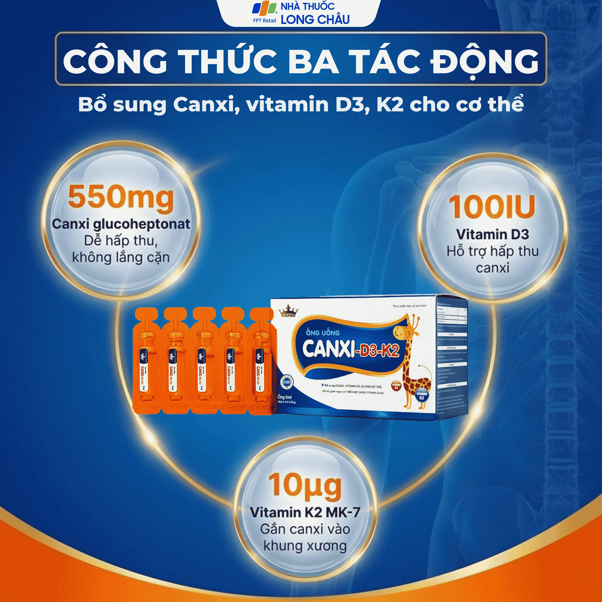 Siro bổ sung canxi & vitamin D3, K2 cho cơ thể Canxi-D3-K2 Kingphar (6 vỉ x 5 ống x 5ml) 3