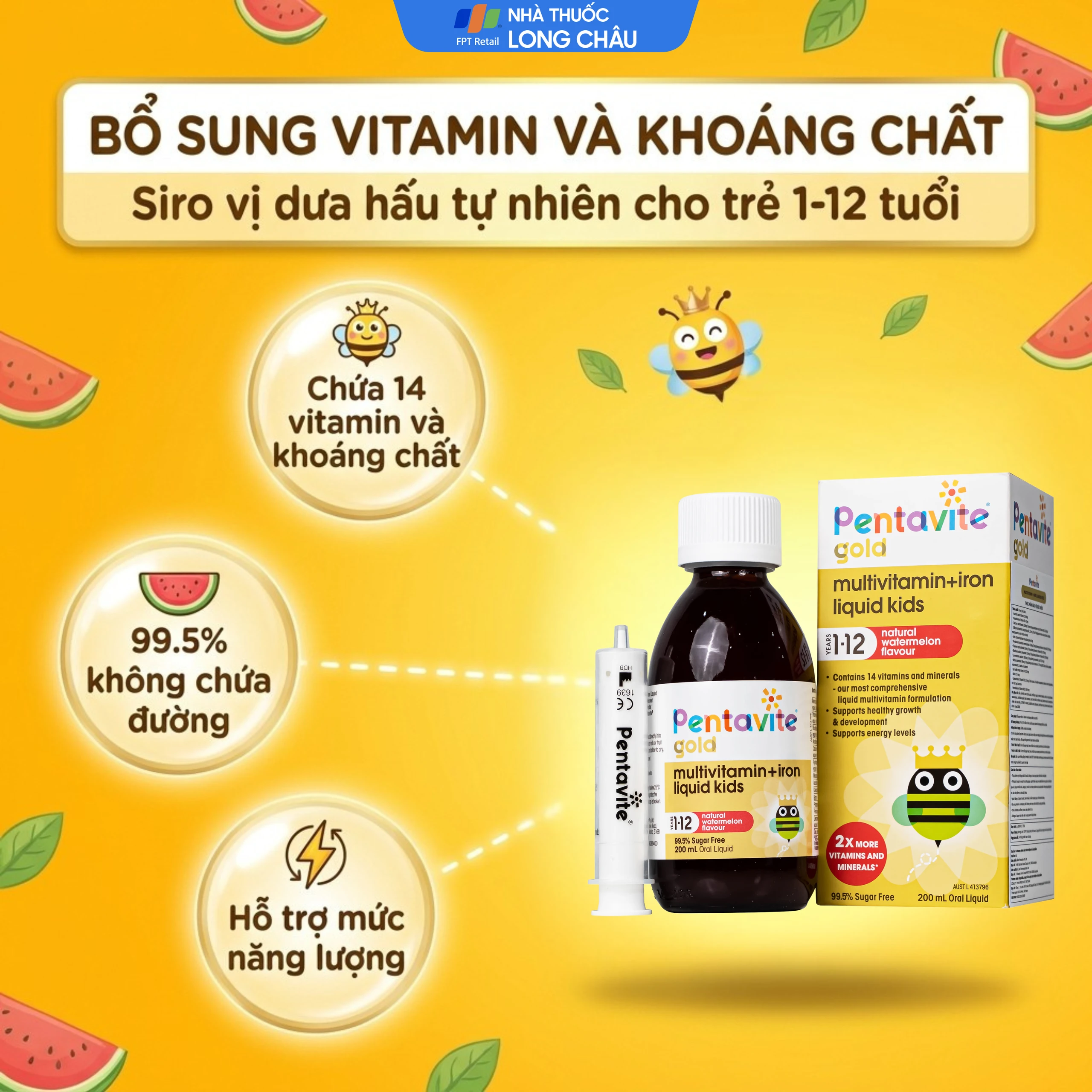 Siro bổ sung vitamin, khoáng chất cho trẻ từ 1-12 tuổi Multivitamin + Iron liquids kids Pentavite (200ml) 2