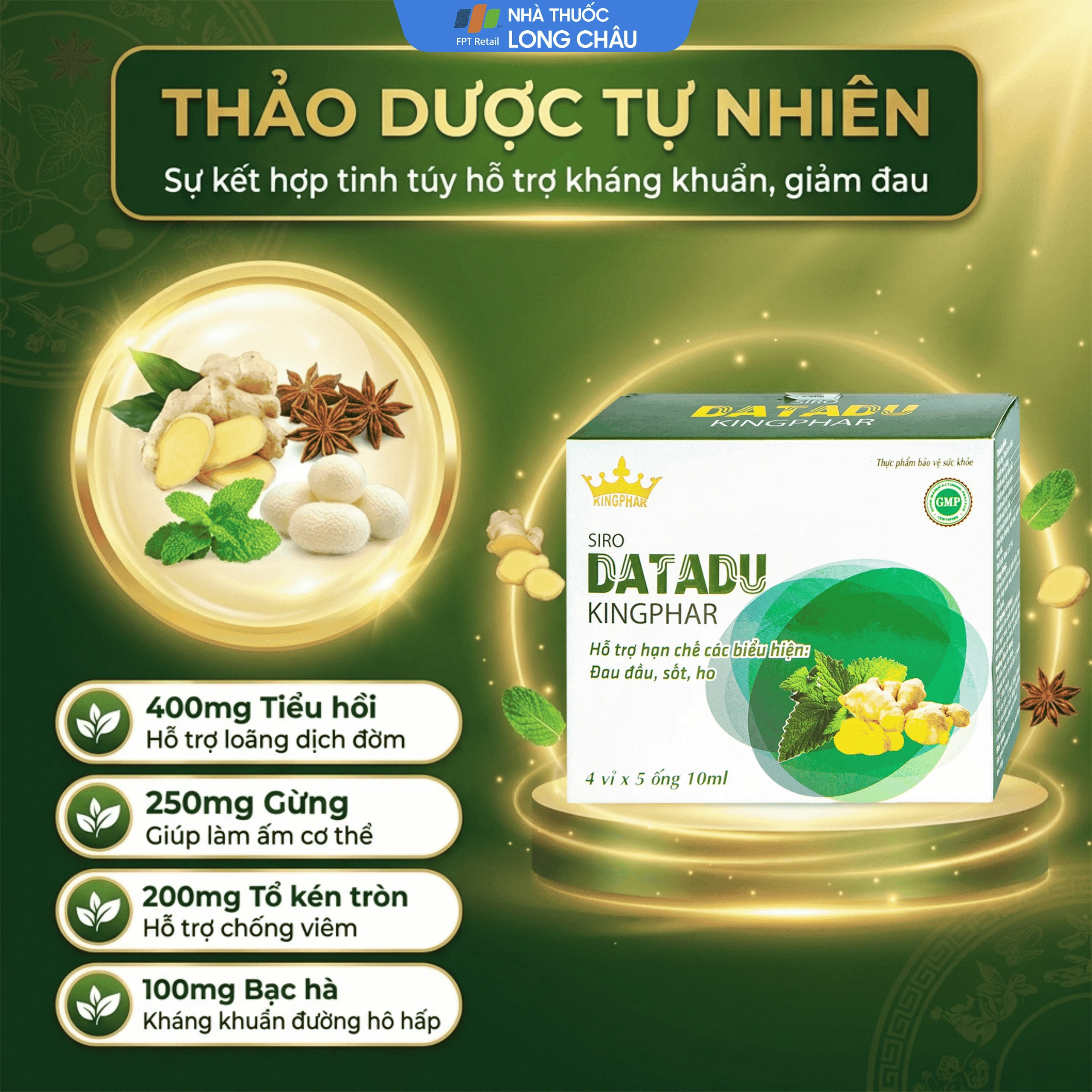Siro hỗ trợ hạn chế đau đầu sốt ho Datadu Kingphar (4 vỉ x 5 ống x 10ml) 3