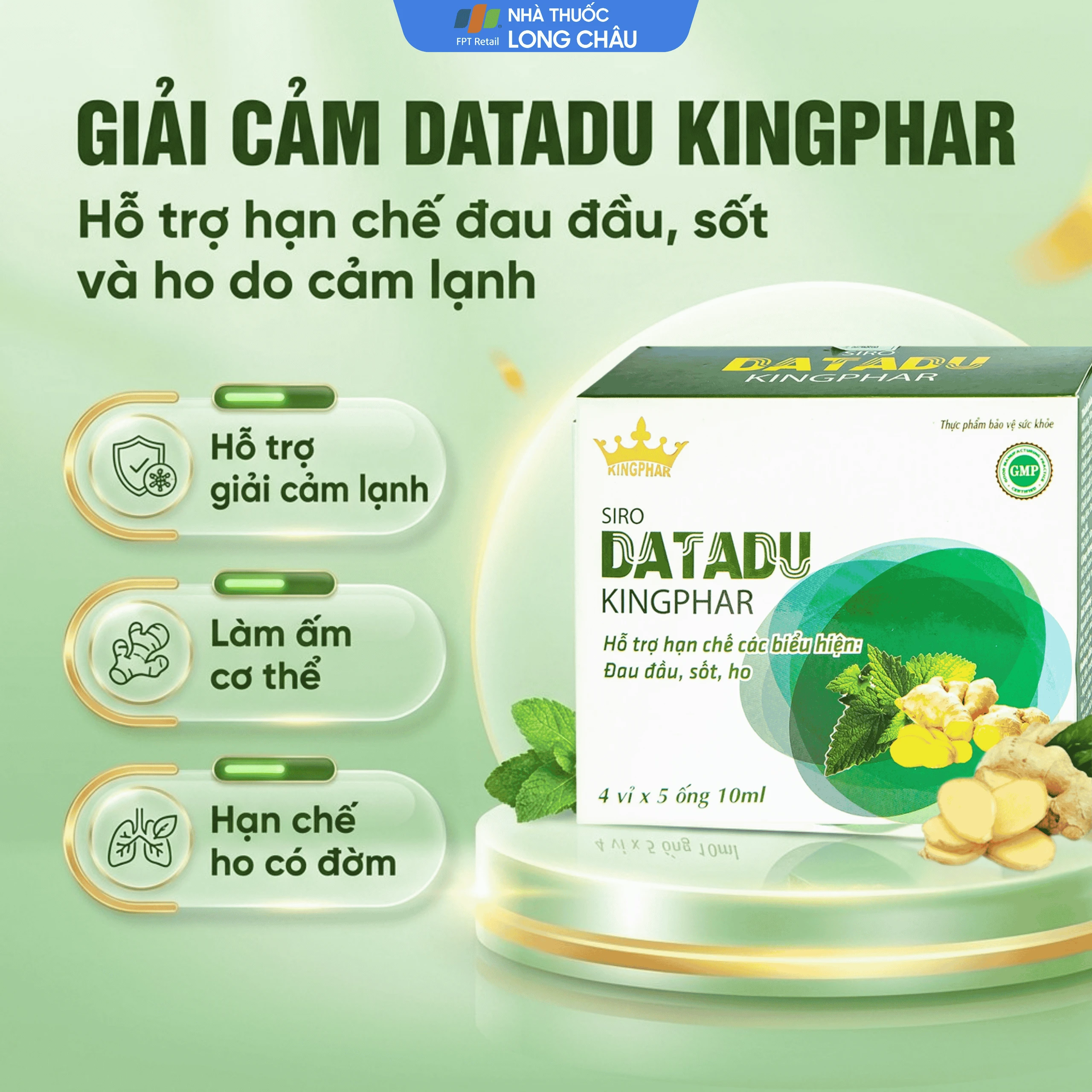 Siro hỗ trợ hạn chế đau đầu sốt ho Datadu Kingphar (4 vỉ x 5 ống x 10ml) 2