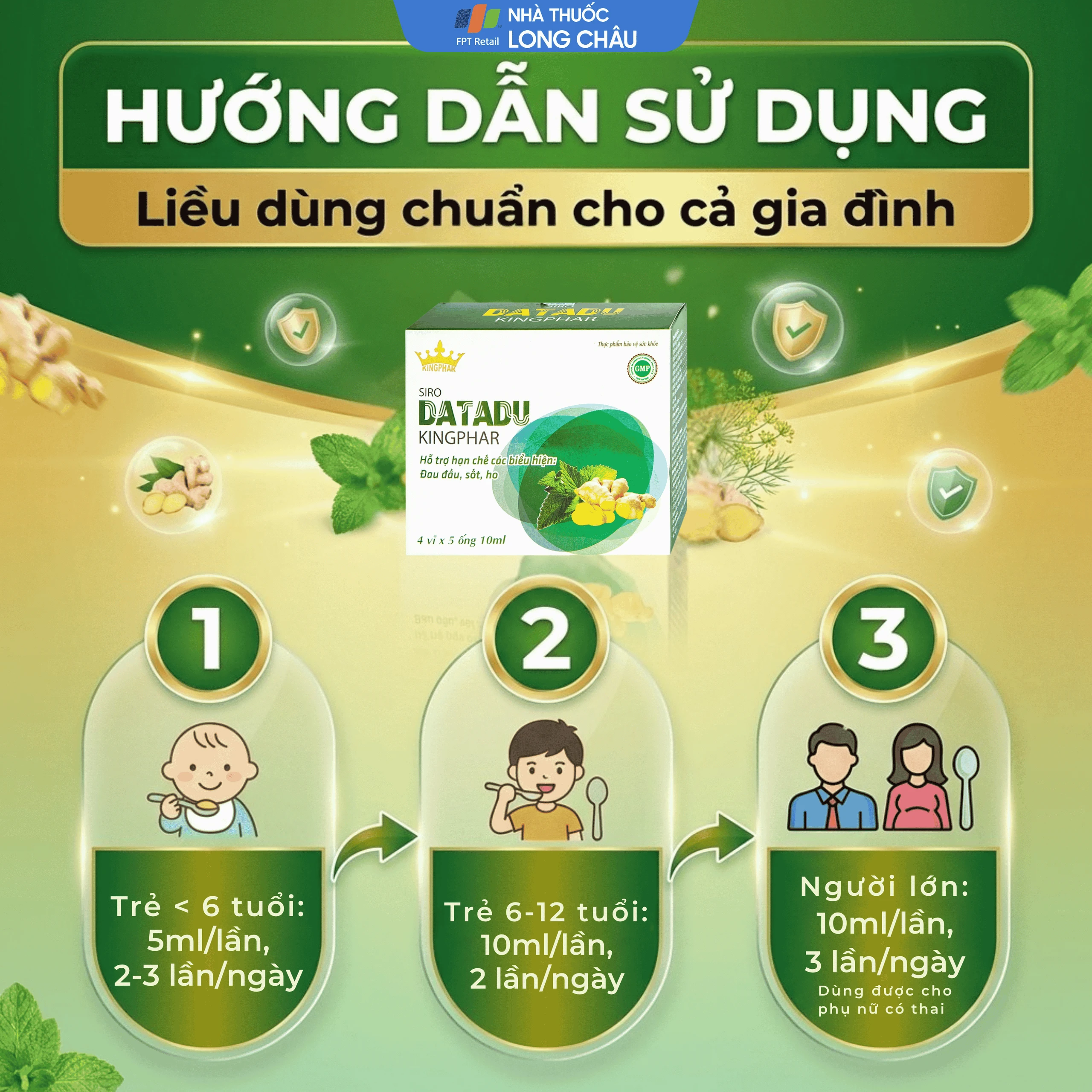 Siro hỗ trợ hạn chế đau đầu sốt ho Datadu Kingphar (4 vỉ x 5 ống x 10ml) 5