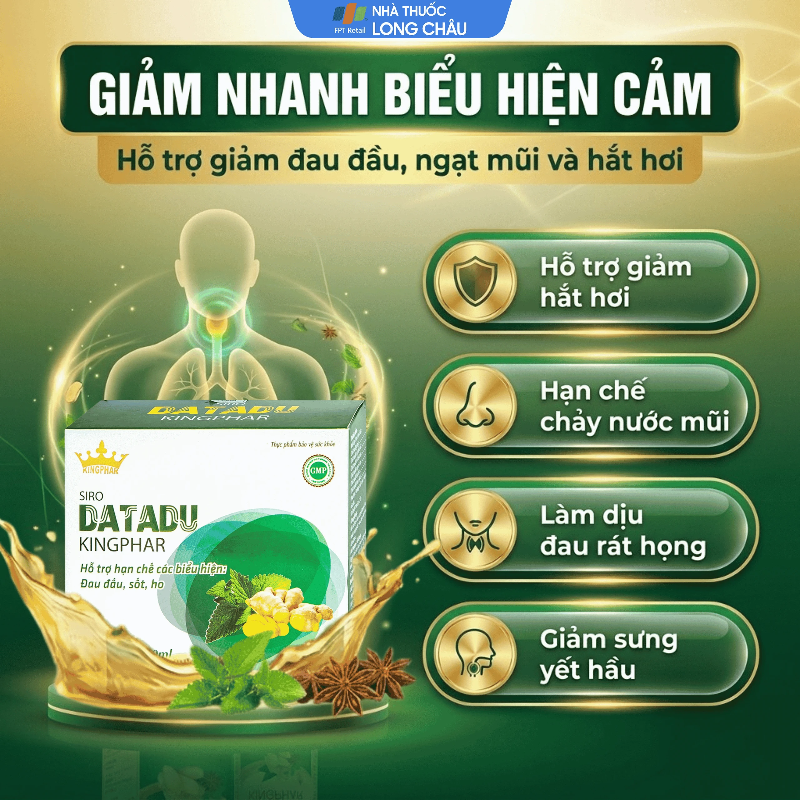 Siro hỗ trợ hạn chế đau đầu sốt ho Datadu Kingphar (4 vỉ x 5 ống x 10ml) 4