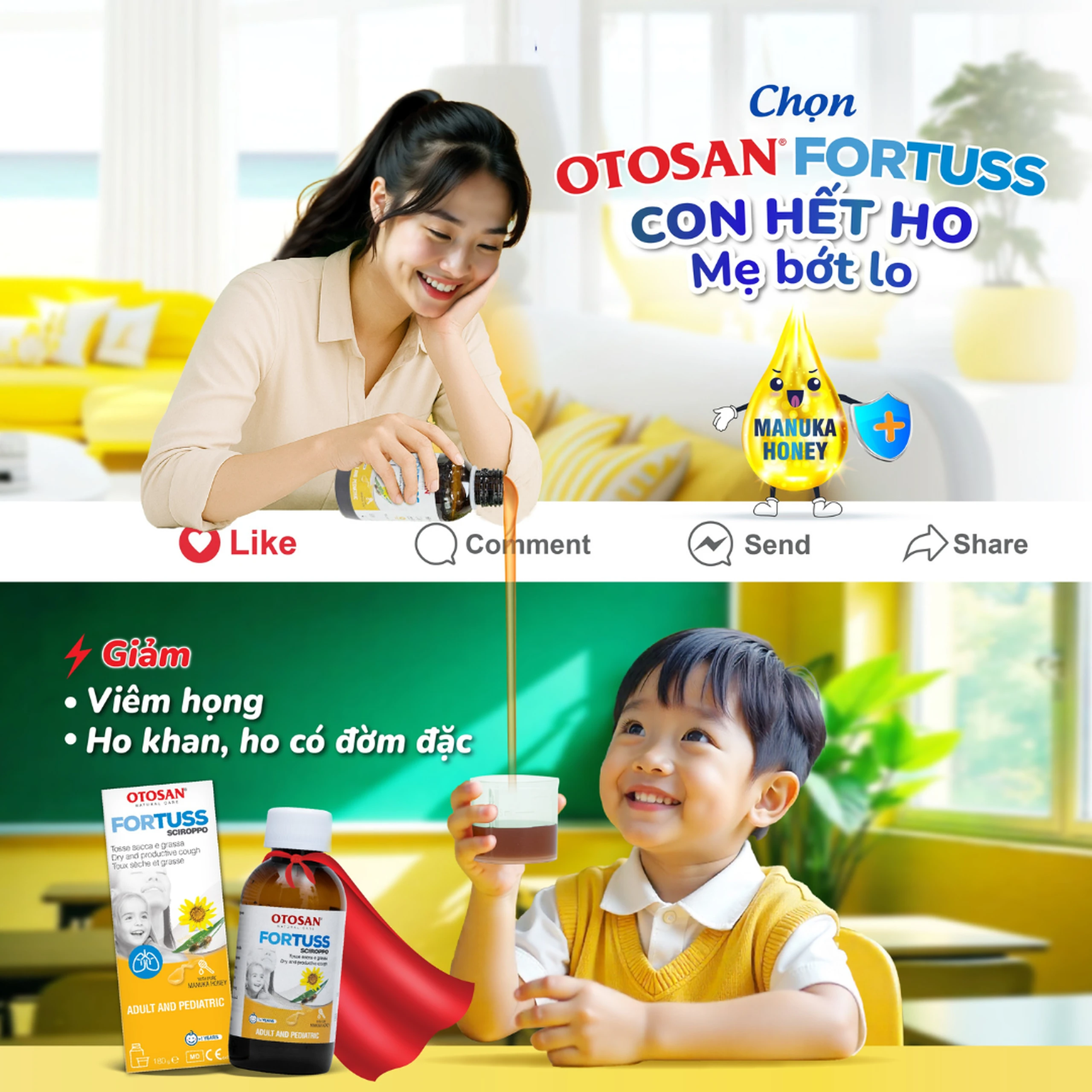 Siro ho Fortuss Otosan 180g hỗ trợ làm dịu cơn ho hiệu quả, bảo vệ niêm mạc 