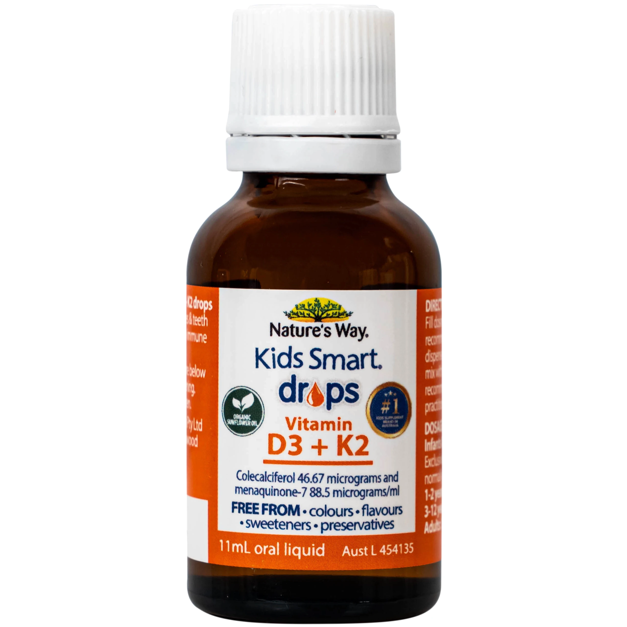 Siro hỗ trợ hấp thu canxi, giúp xương, răng chắc khỏe Nature's Way Kids Smart Drops Vitamin D3+K2 (Hộp 11ml)
