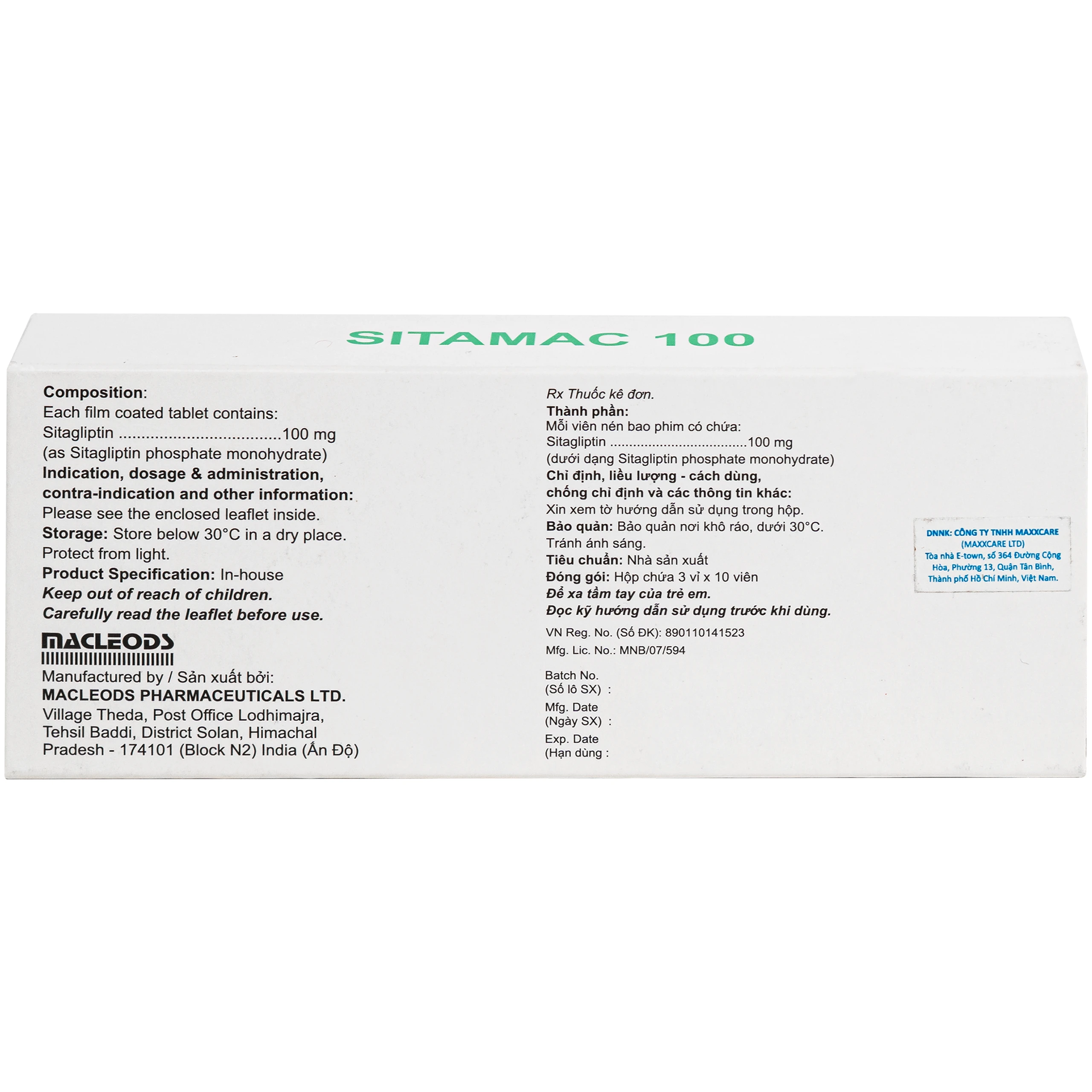 Thuốc Sitamac 100mg Macleods điều trị tiểu đường (3 vỉ x 10 viên) 3