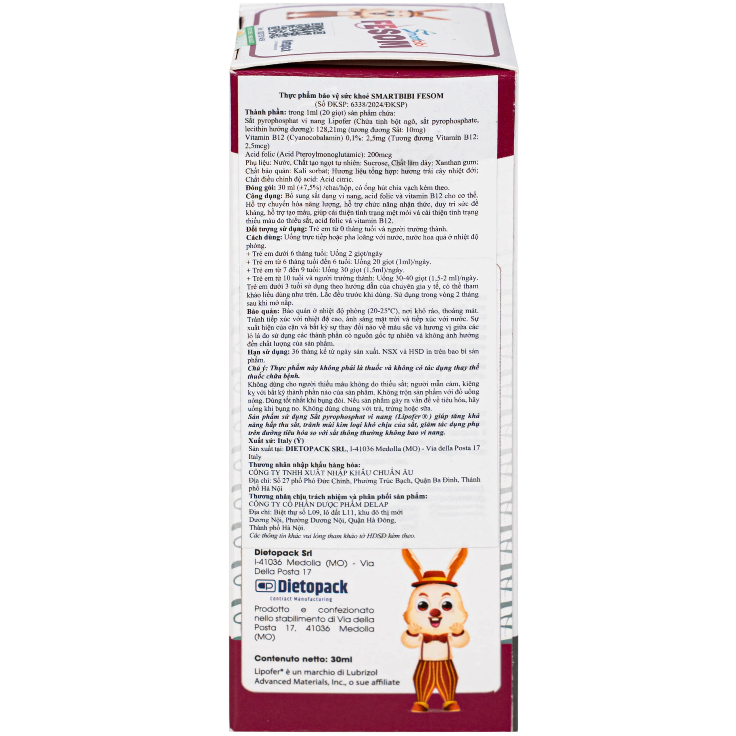 Siro hỗ trợ tạo máu Smartbibi Fesom (30ml)