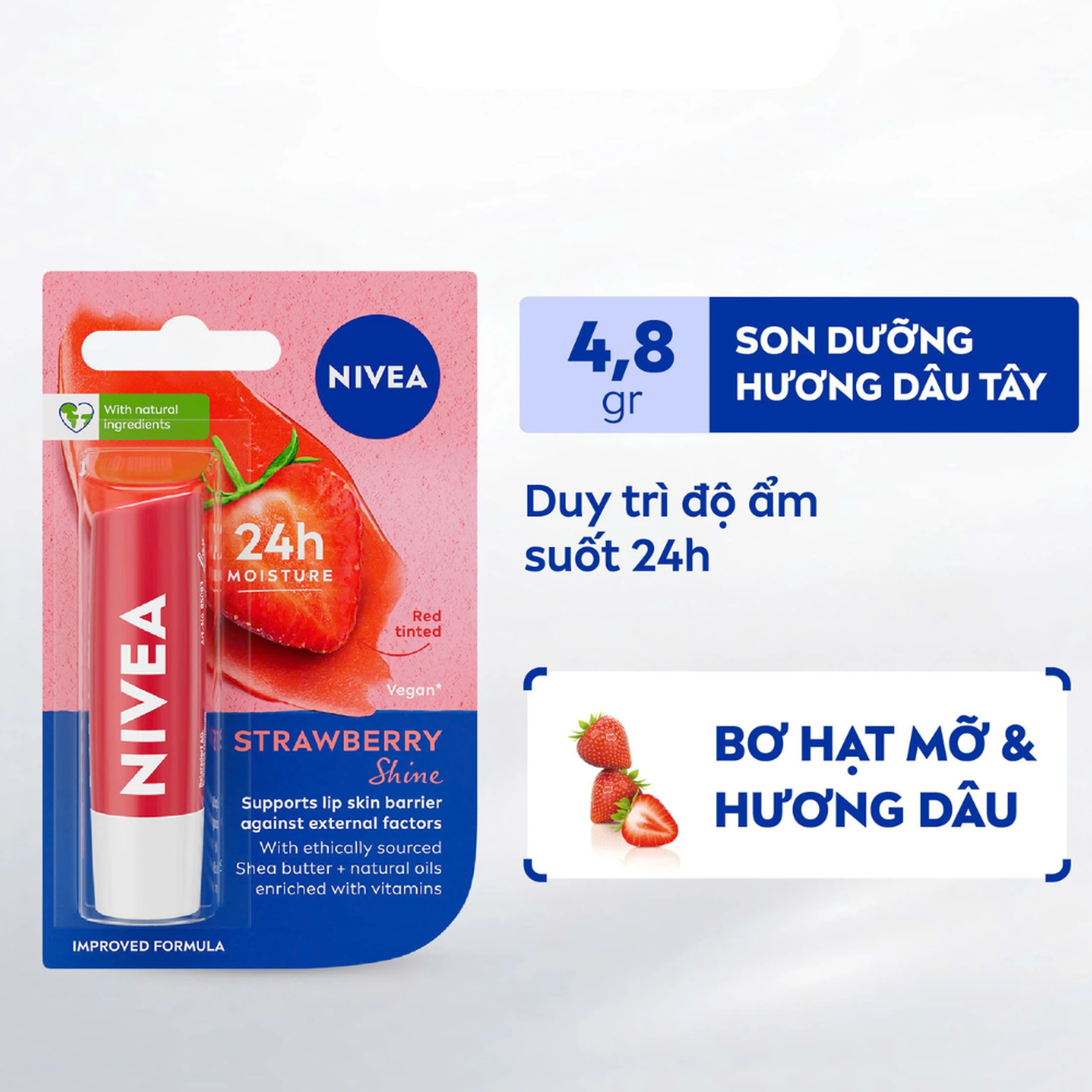 Son môi dưỡng ẩm Nivea Strawberry Shine 4.8g 2
