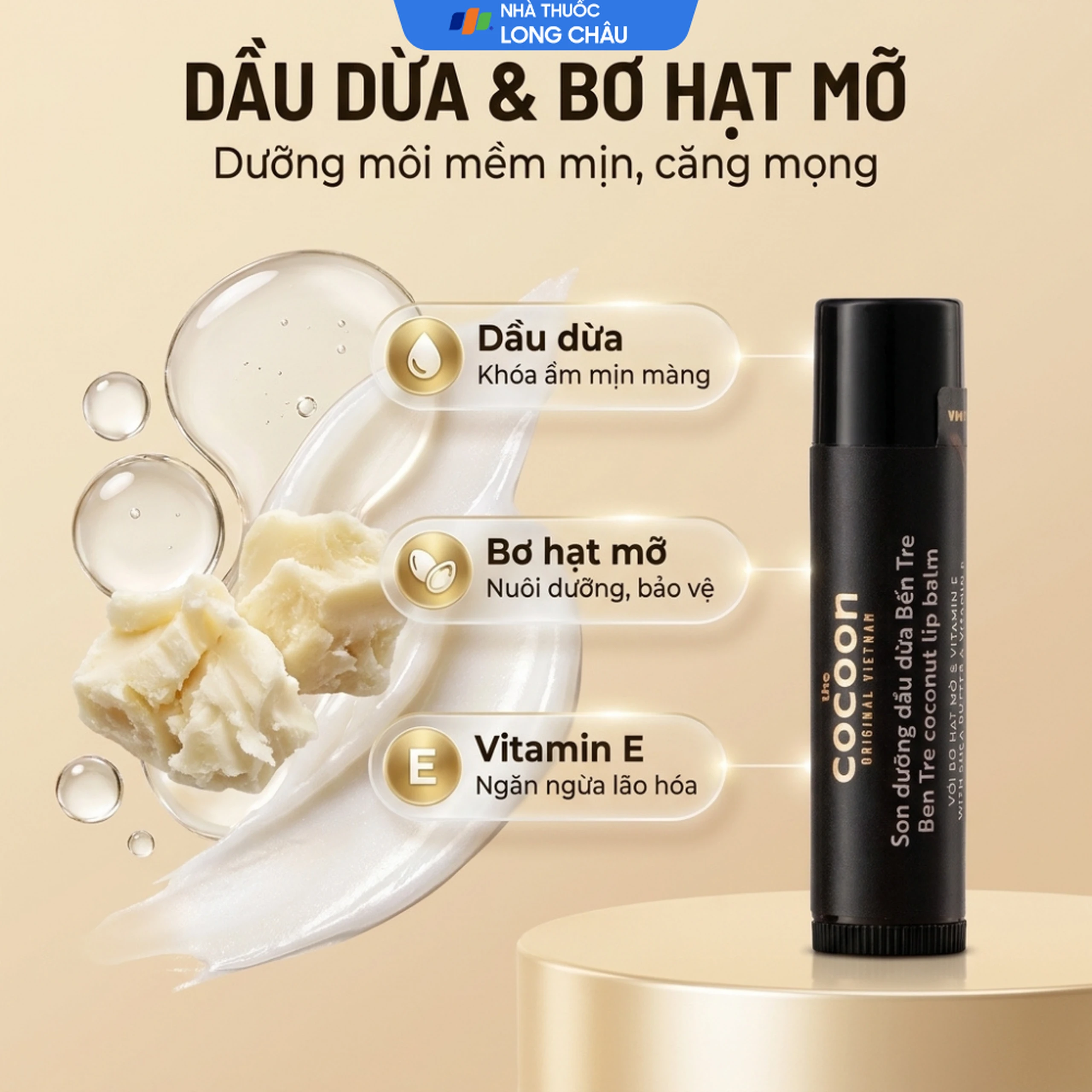 Son dưỡng dầu dừa Bến Tre Cocoon làm mềm môi, dưỡng ẩm (5g) 3