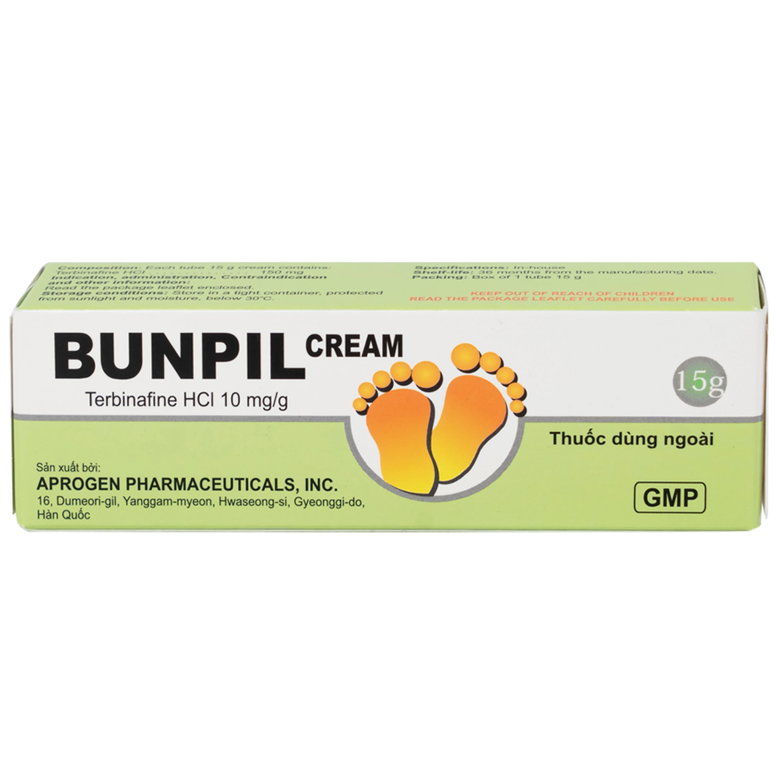 Kem bôi ngoài da Bunpil 10mg Aprogen điều trị nấm da, lang ben (15g)