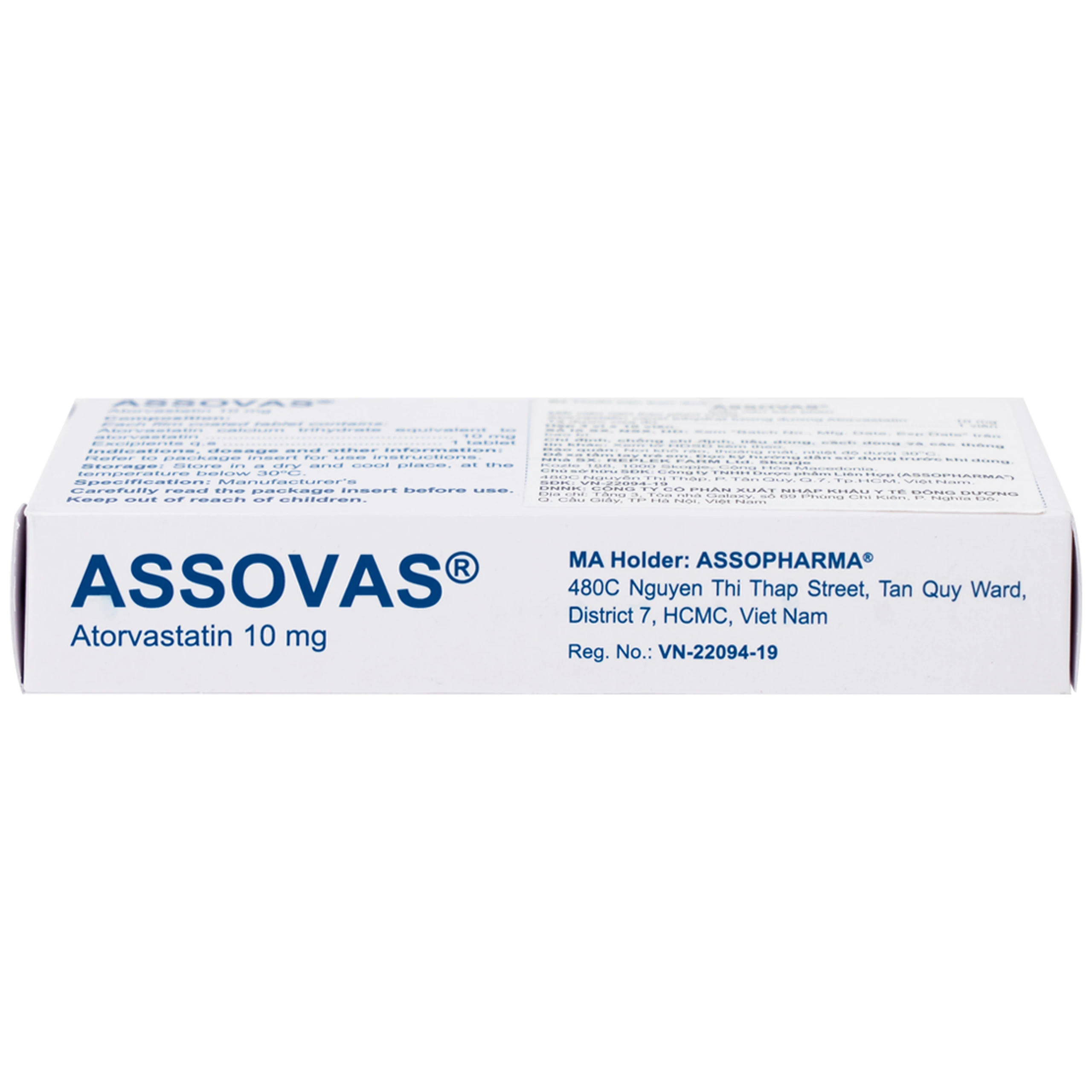 Thuốc Assovas 10mg Assopharma điều trị tăng cholesterol máu nguyên phát (3 vỉ x 10 viên)