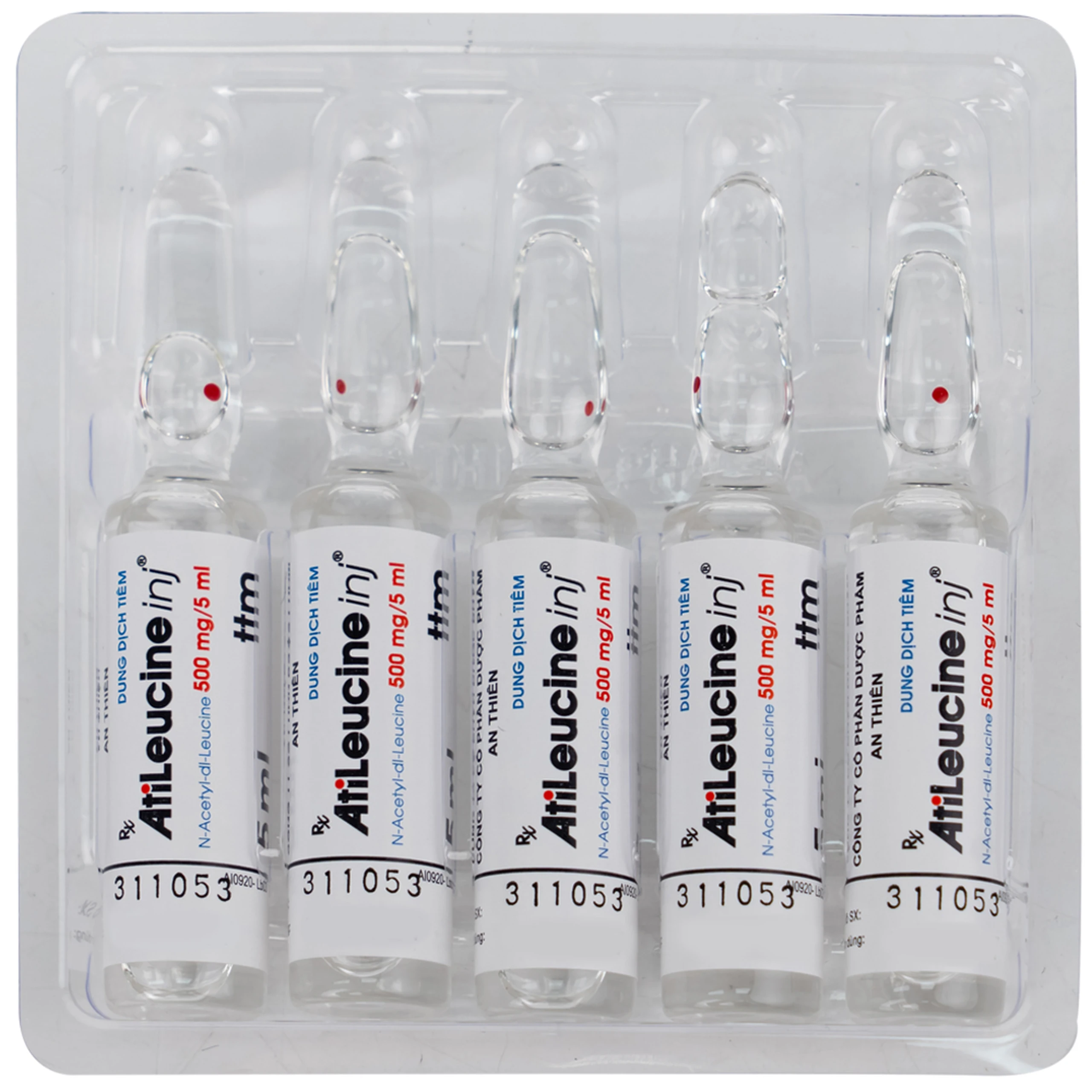 Dung dịch tiêm AtiLeucine inj 500mg/5ml An Thiên điều trị triệu chứng cơn chóng mặt (2 vỉ x 5 ống)