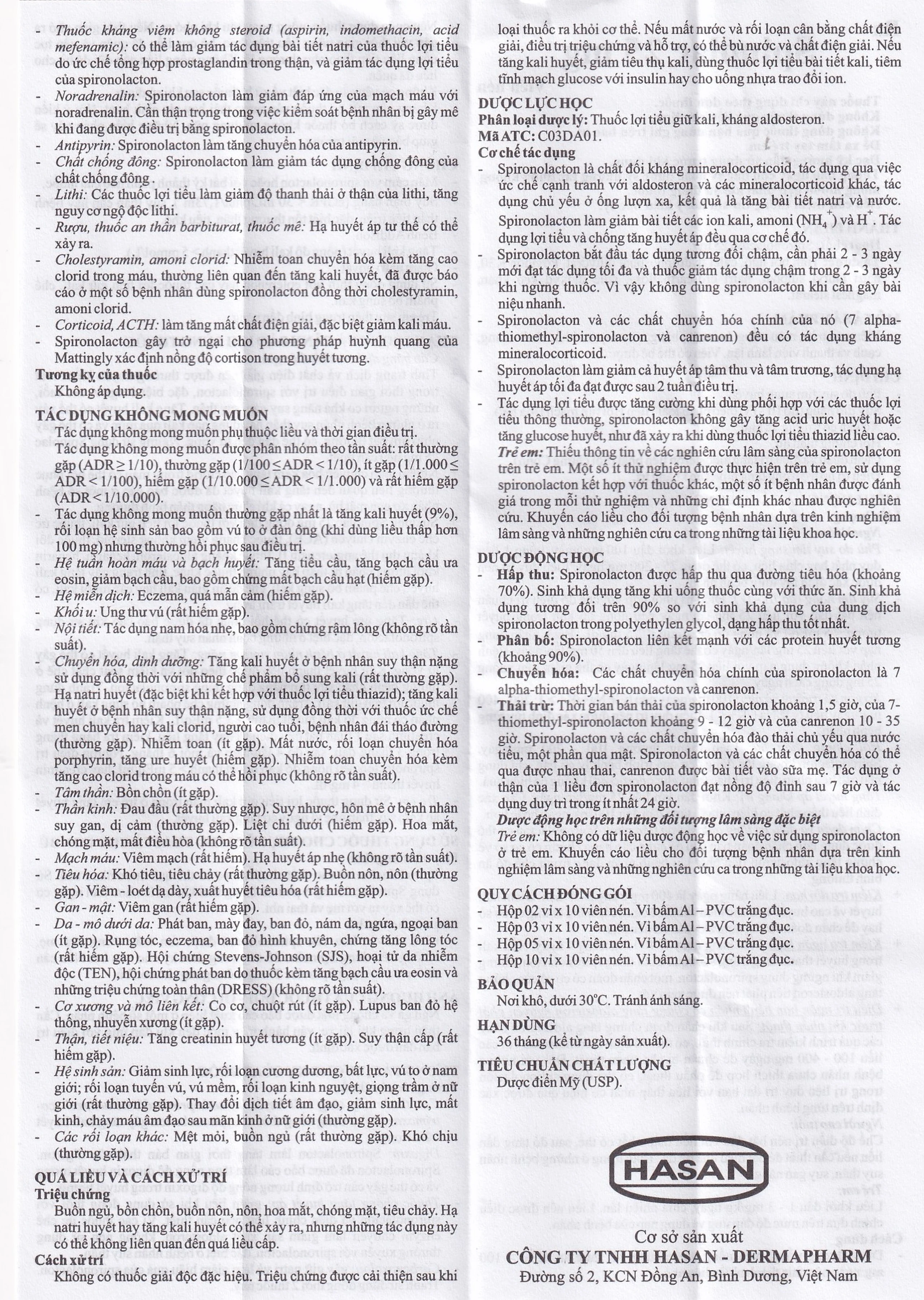 Thuốc Spinolac 25mg Hasan điều trị phù do tim sung huyết (10 vỉ x 10 viên) 