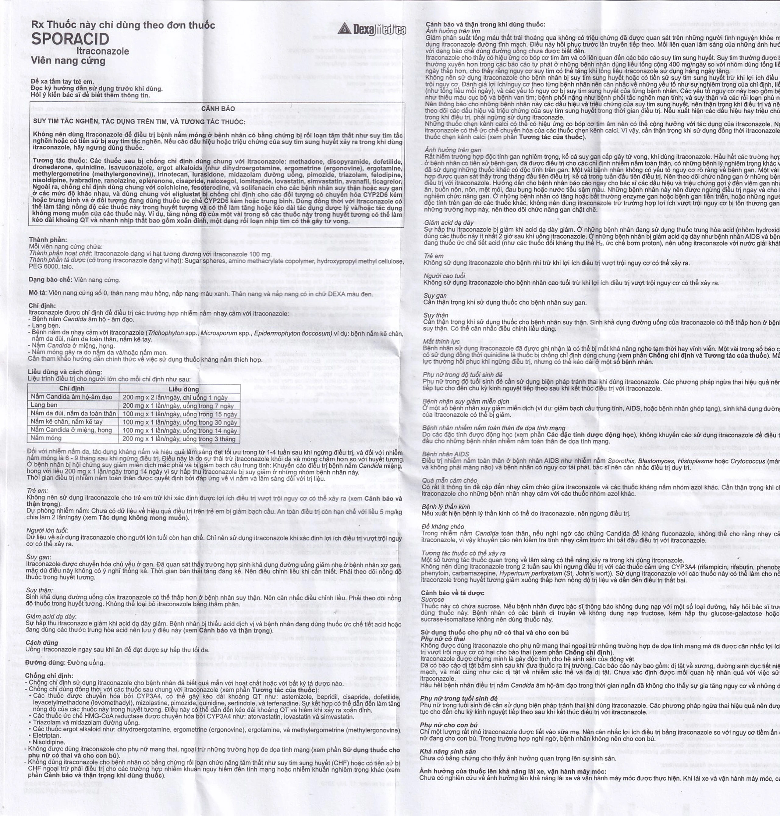 Thuốc Sporacid Itraconazole 100mg Dexa điều trị nấm candida âm hộ, âm đạo (3 vỉ x 4 viên)
