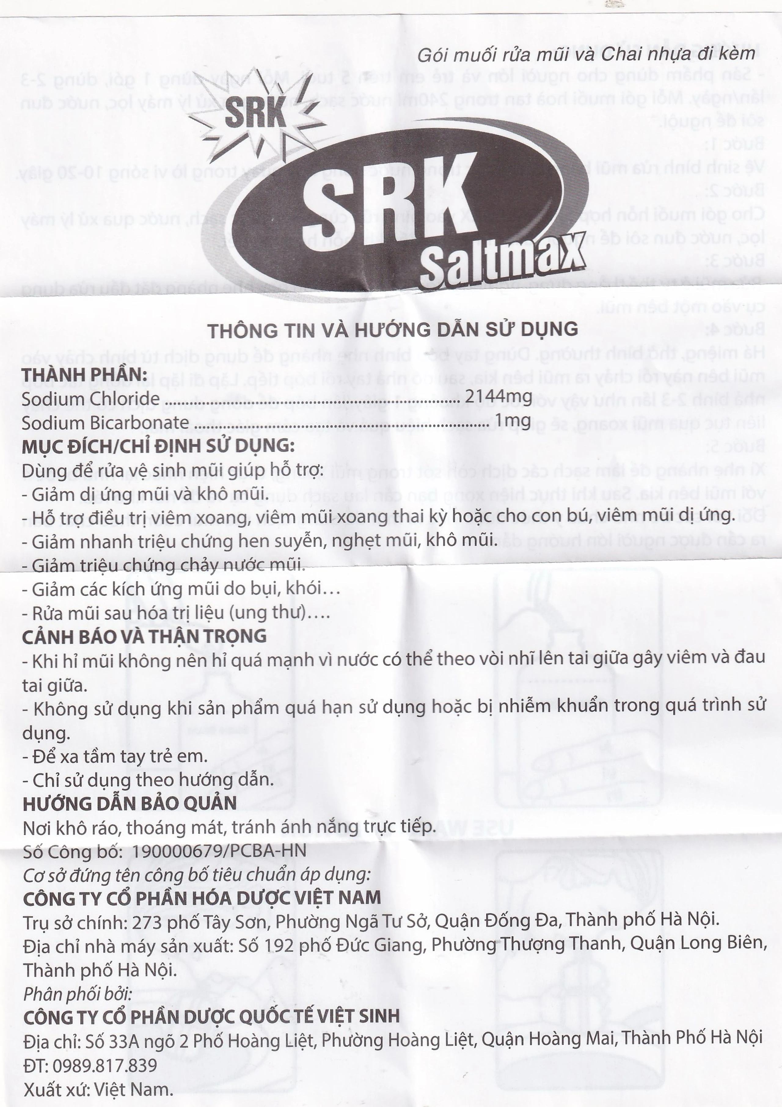Muối rửa mũi SRK Saltmax giảm dị ứng mũi và khô mũi (30 gói)