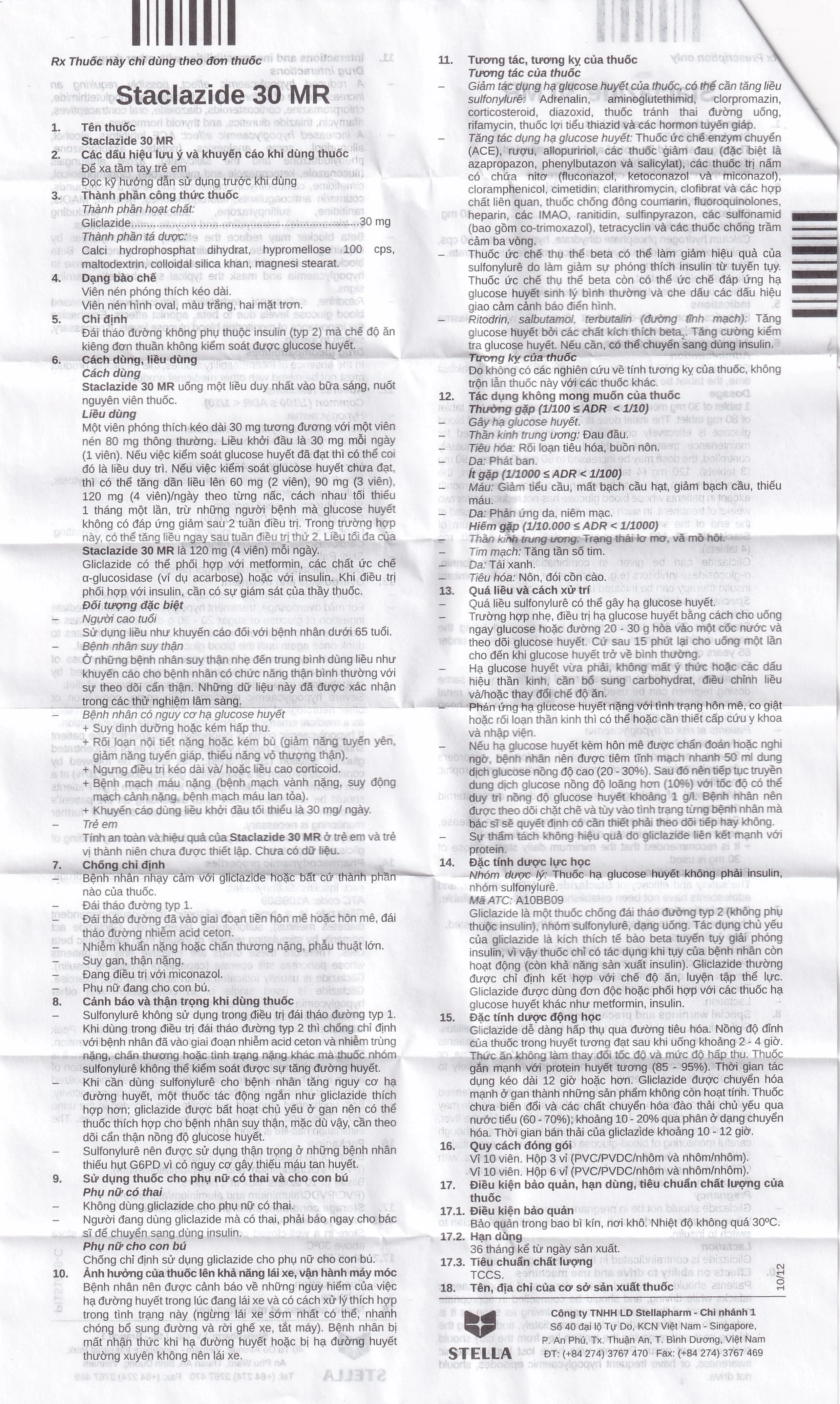 Thuốc Staclazide 30 MR Stella điều trị đái tháo đường típ 2 (3 vỉ x 10 viên)