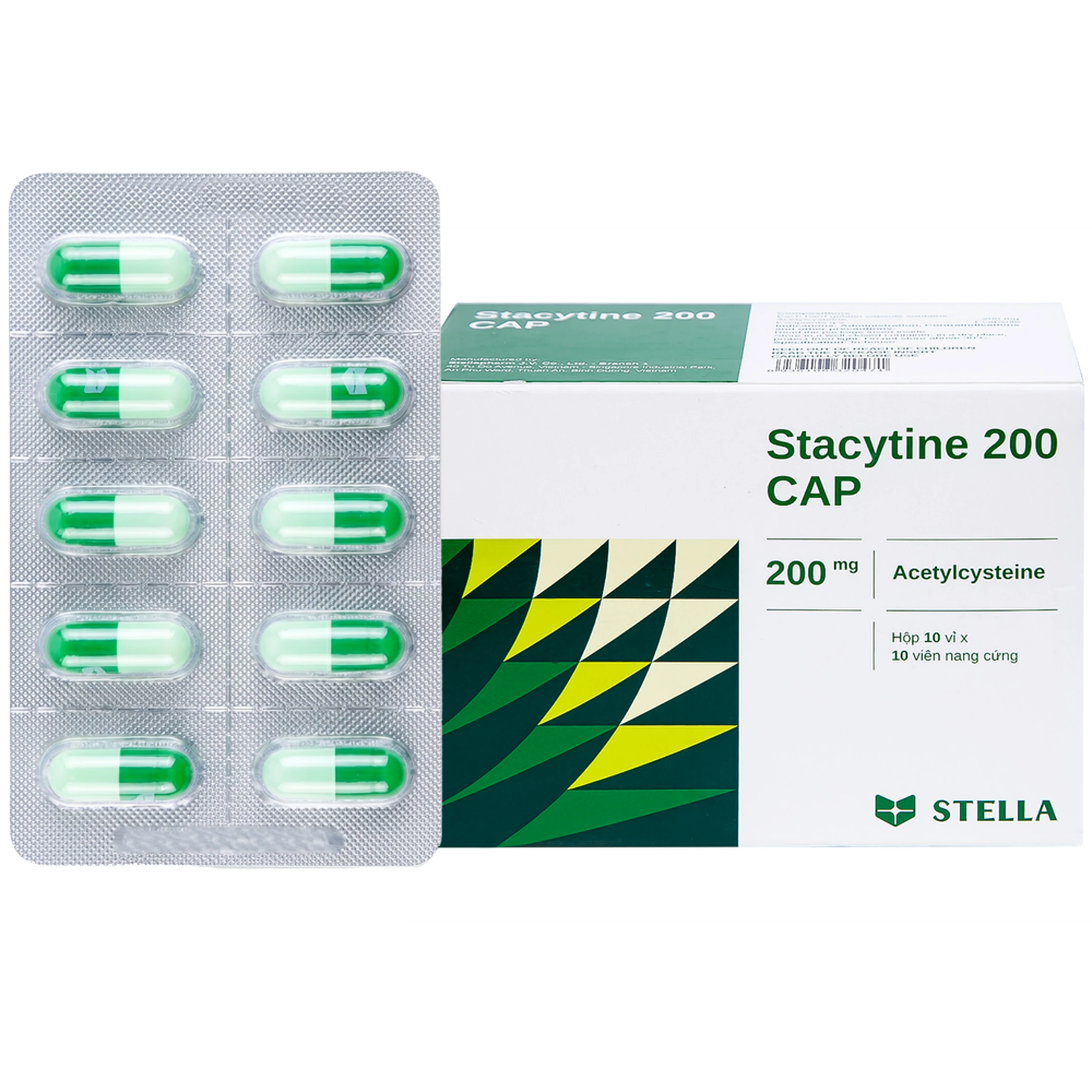 Thuốc Stacytine 200 CAP Stella điều trị long đờm trong viêm phế quản (10 vỉ x 10 viên)
