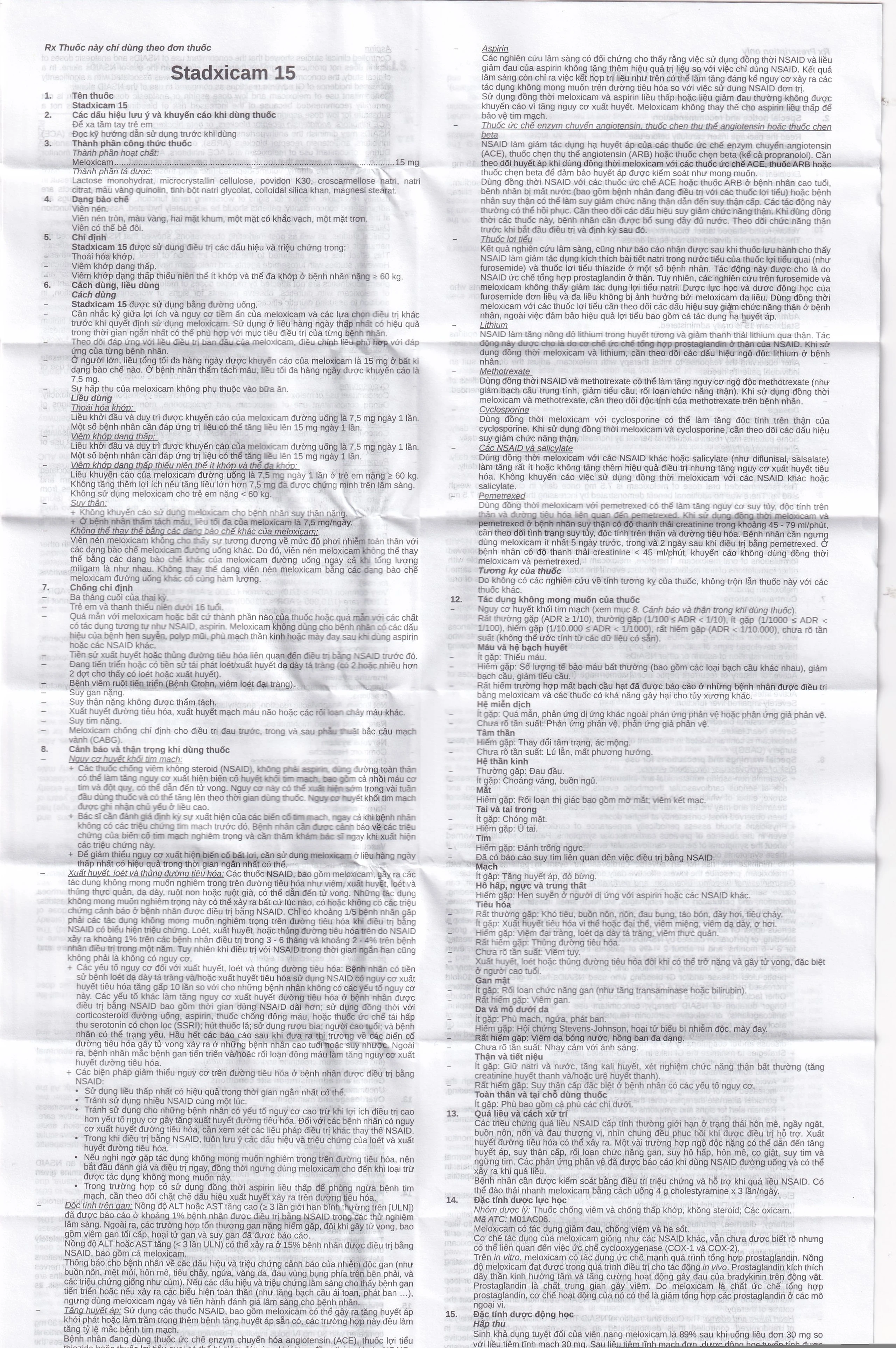 Thuốc Stadxicam 15 Stella điều trị thoái hóa khớp, viêm khớp dạng thấp (3 vỉ x 10 viên)