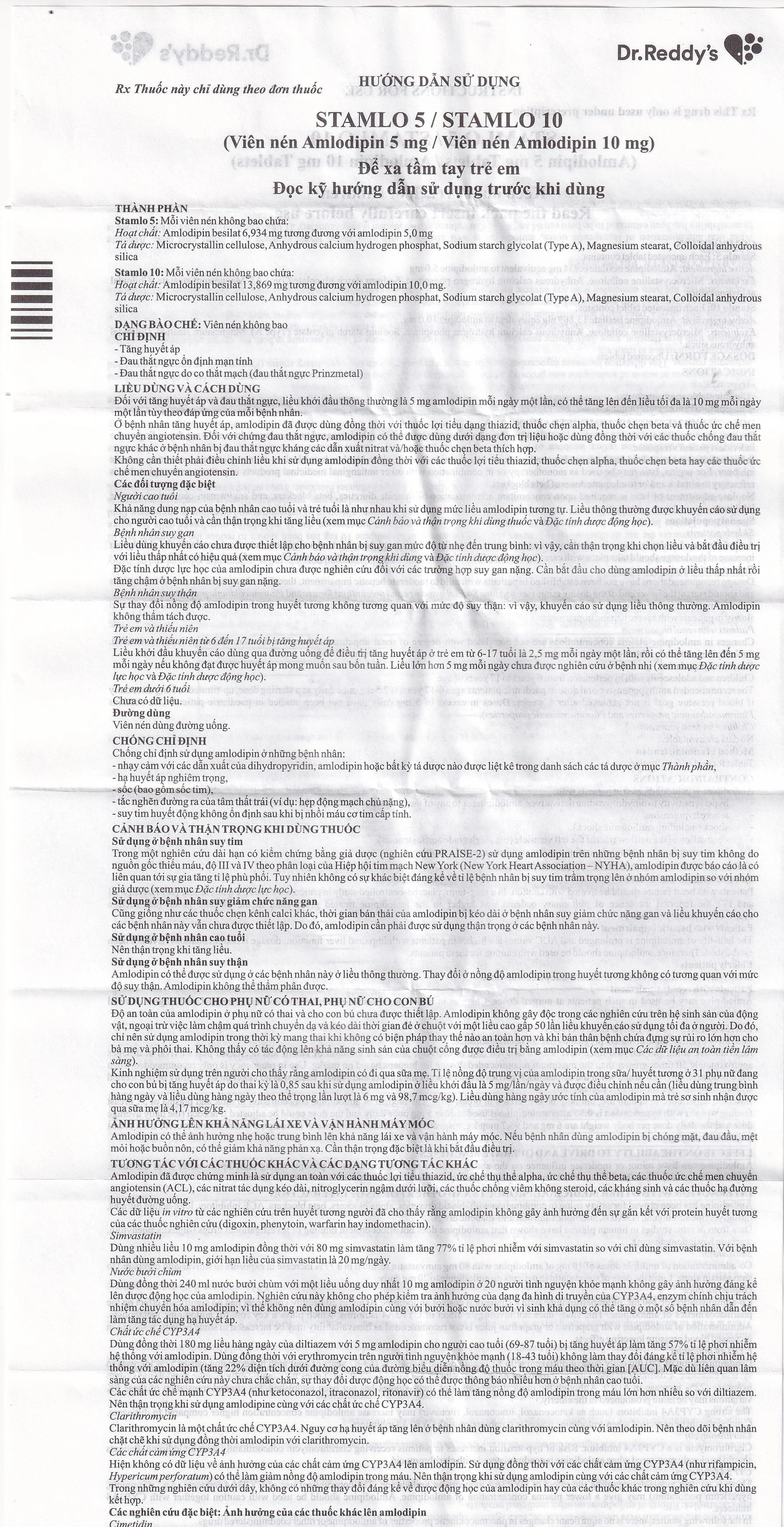 Thuốc Stamlo 5 Dr. Reddy's điều trị tăng huyết áp, đau thắt ngực ổn định mạn tính (2 vỉ x 10 viên)