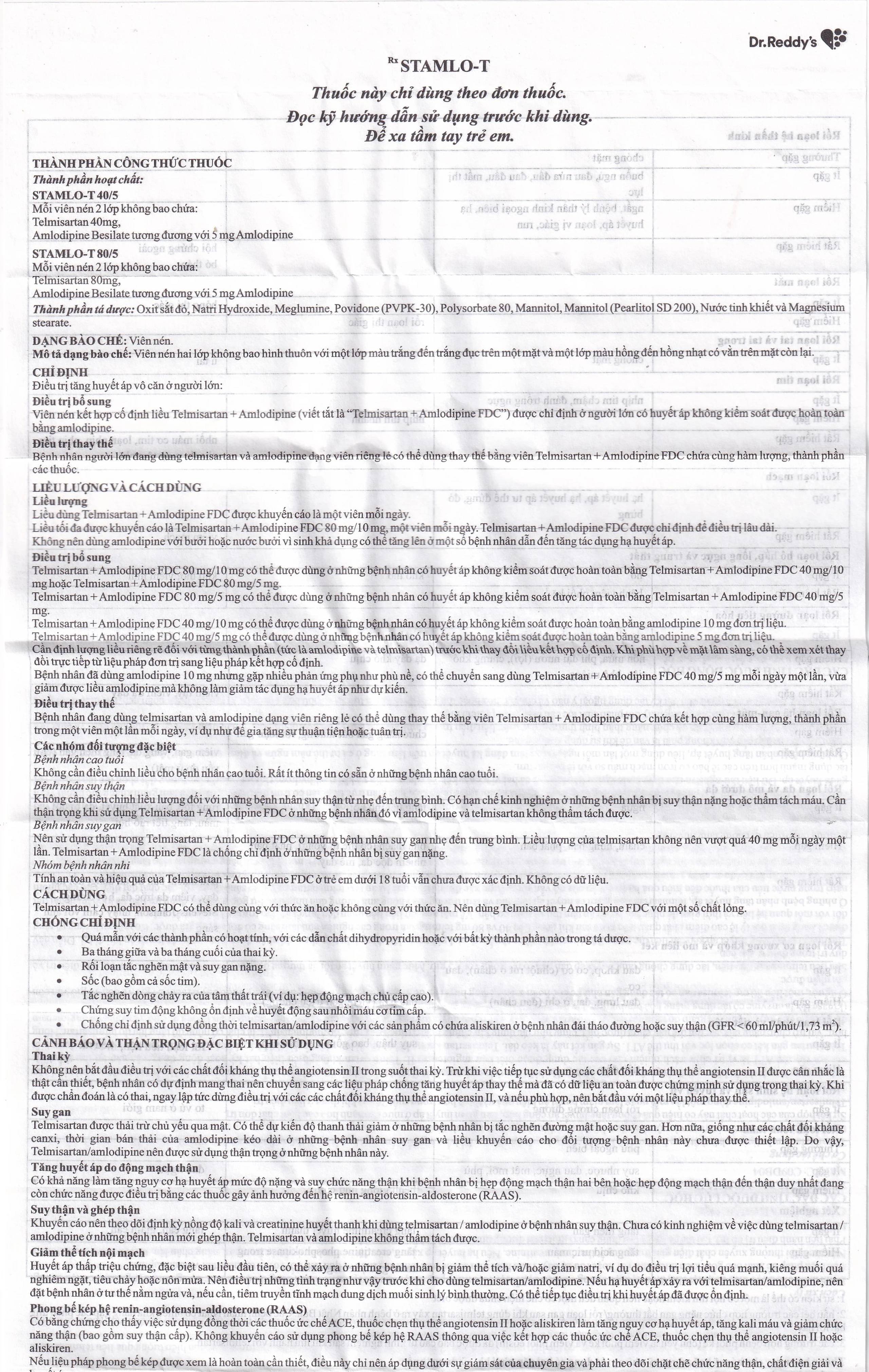 Thuốc Stamlo-T 40mg/5mg Dr.Reddy điều trị tăng huyết áp (4 vỉ x 7 viên)