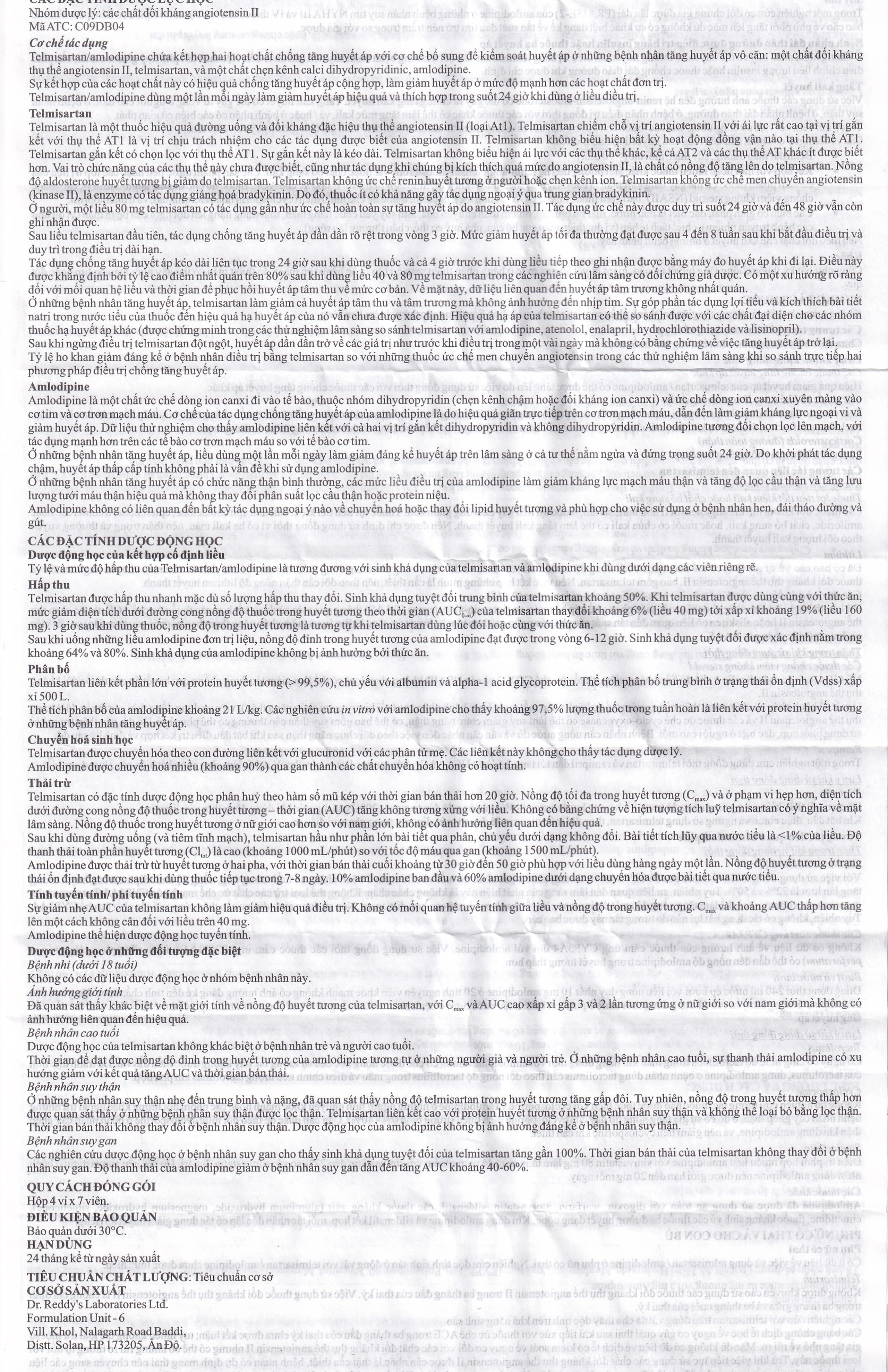 Thuốc Stamlo-T 40mg/5mg Dr.Reddy điều trị tăng huyết áp (4 vỉ x 7 viên)