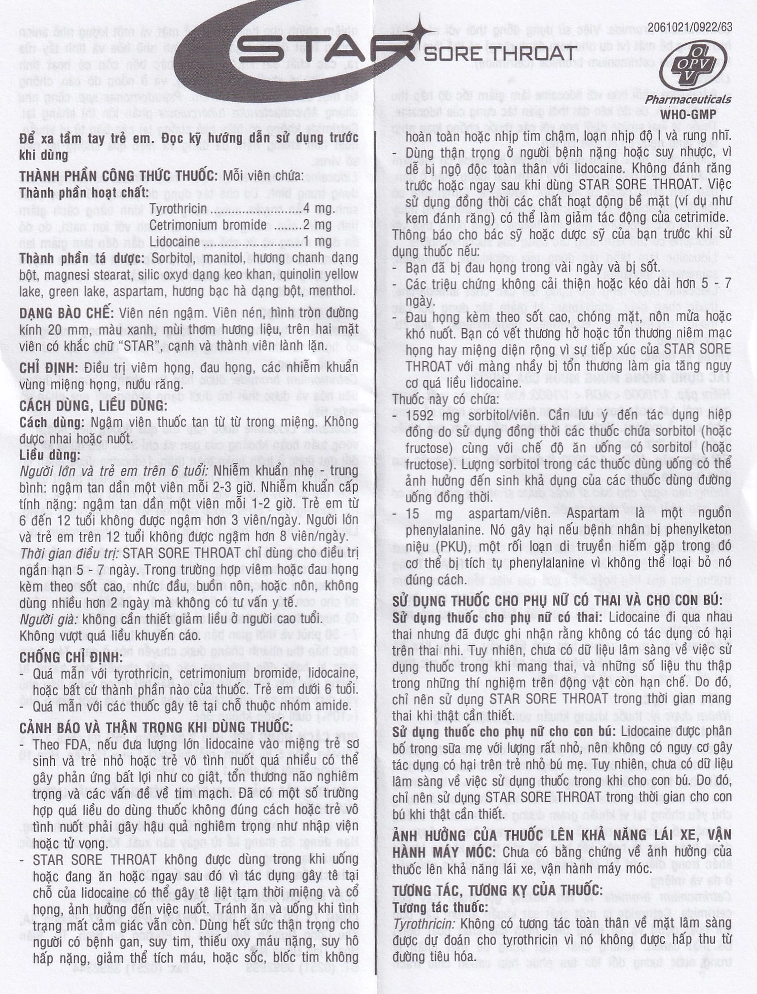 Viên ngậm Star Sore Throat OPV không đường điều trị đau họng, viêm họng (2 vỉ x 12 viên)