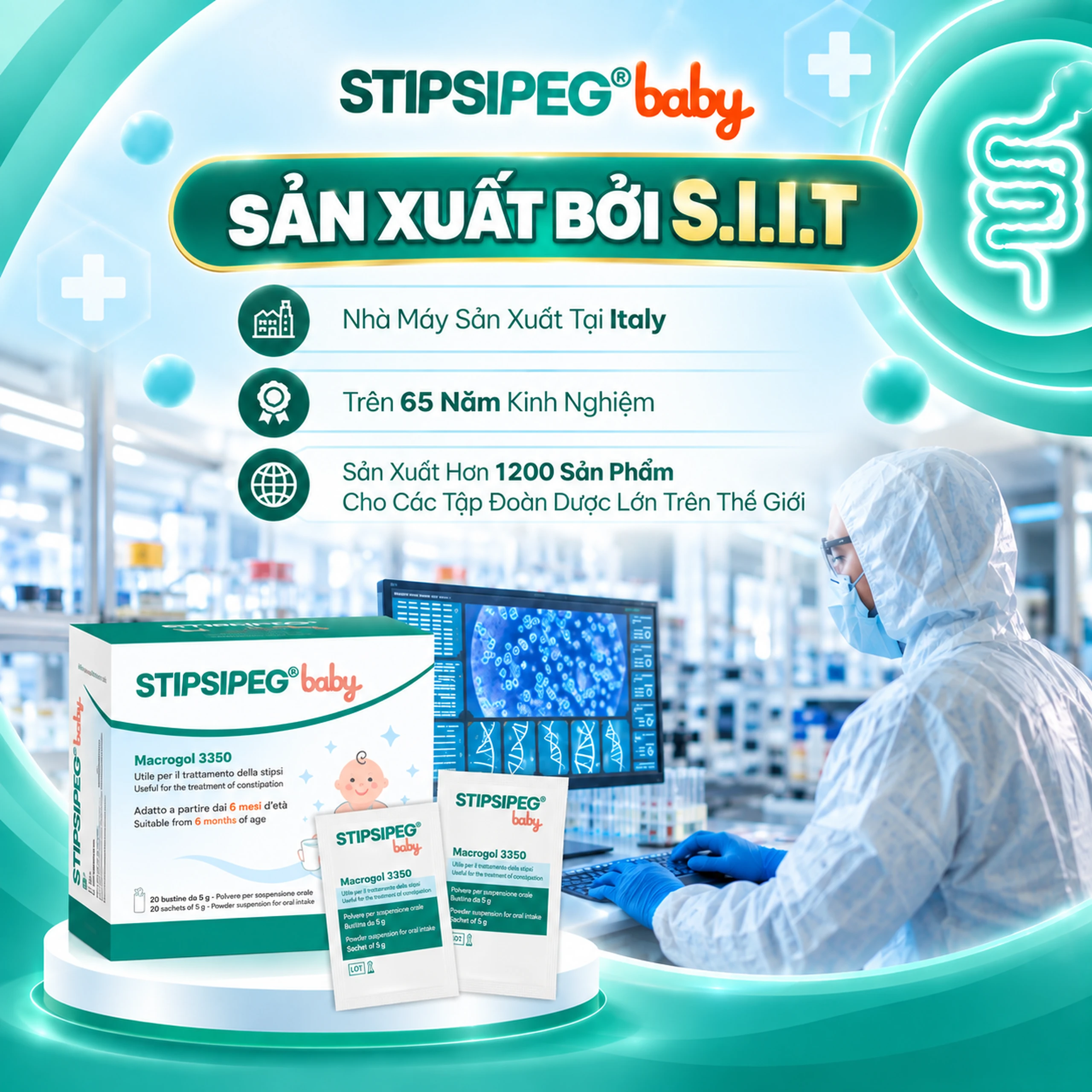 Bột nhuận tràng Stipsipeg Baby Macrogol 3350 (20 gói x 5g) cải thiện tình trạng táo bón cho trẻ từ 6 tháng tuổi 9