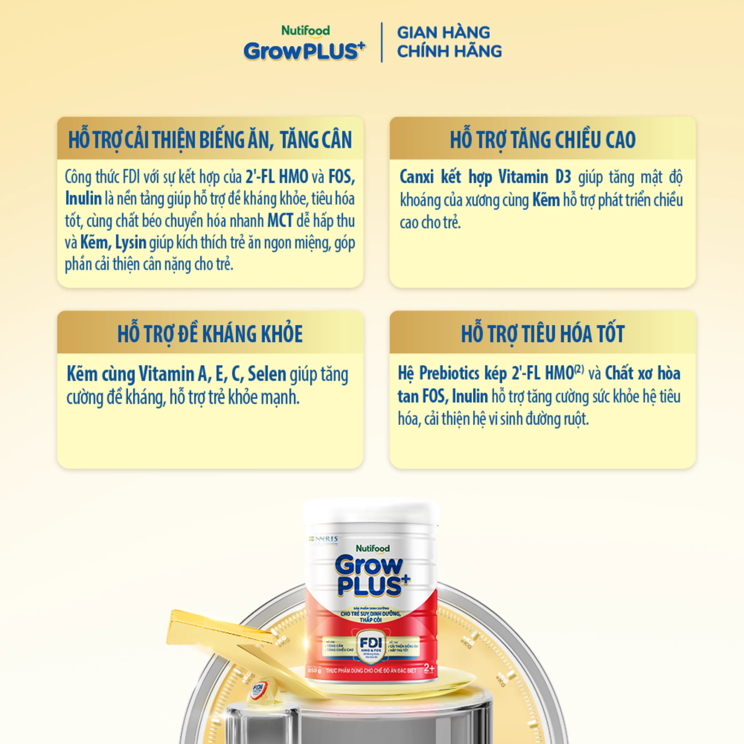 Sữa cho trẻ suy dinh dưỡng, thấp còi (đỏ) Nutifood growplus+ 2+ (850g) 3