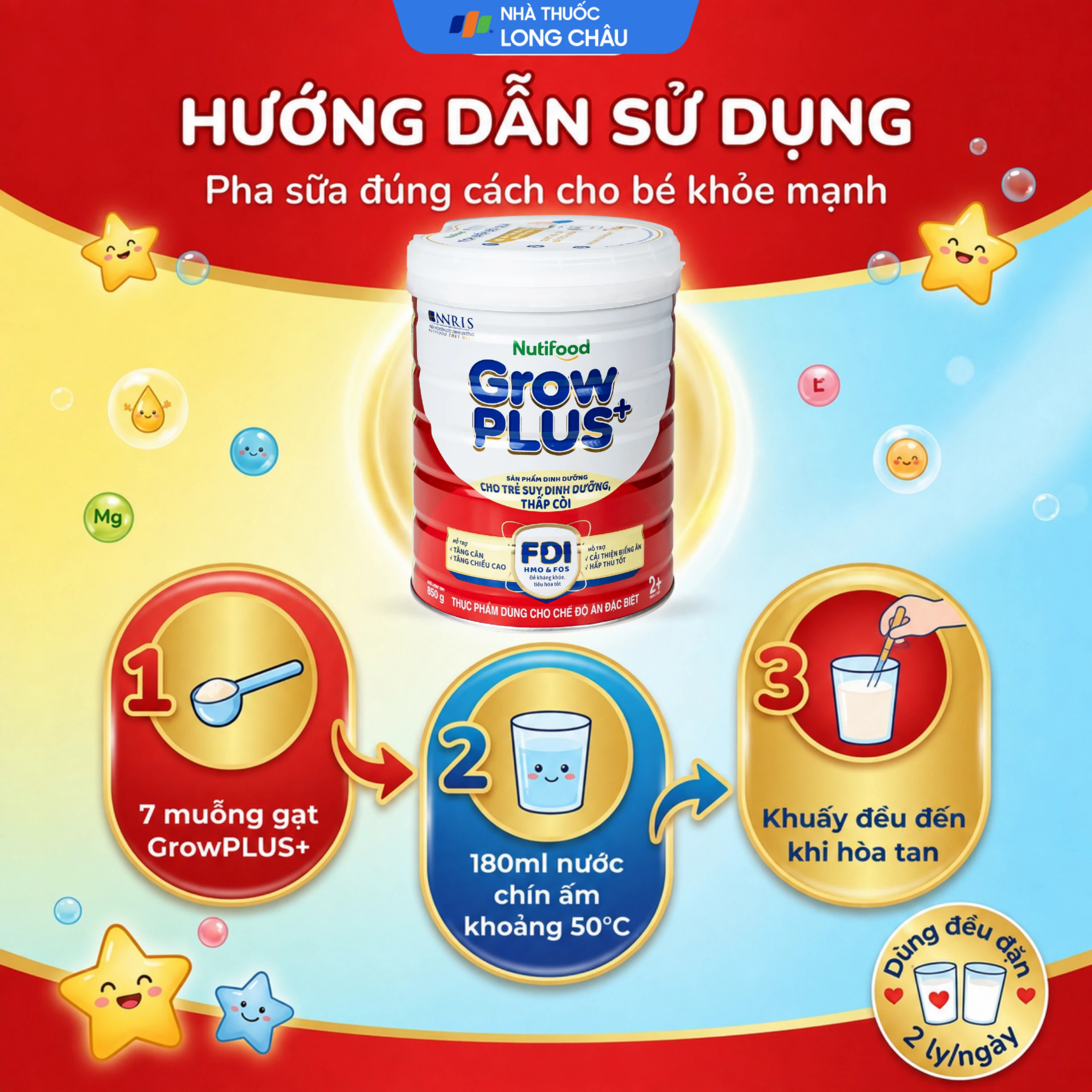 Sữa cho trẻ suy dinh dưỡng, thấp còi (đỏ) Nutifood growplus+ 2+ (850g) 6