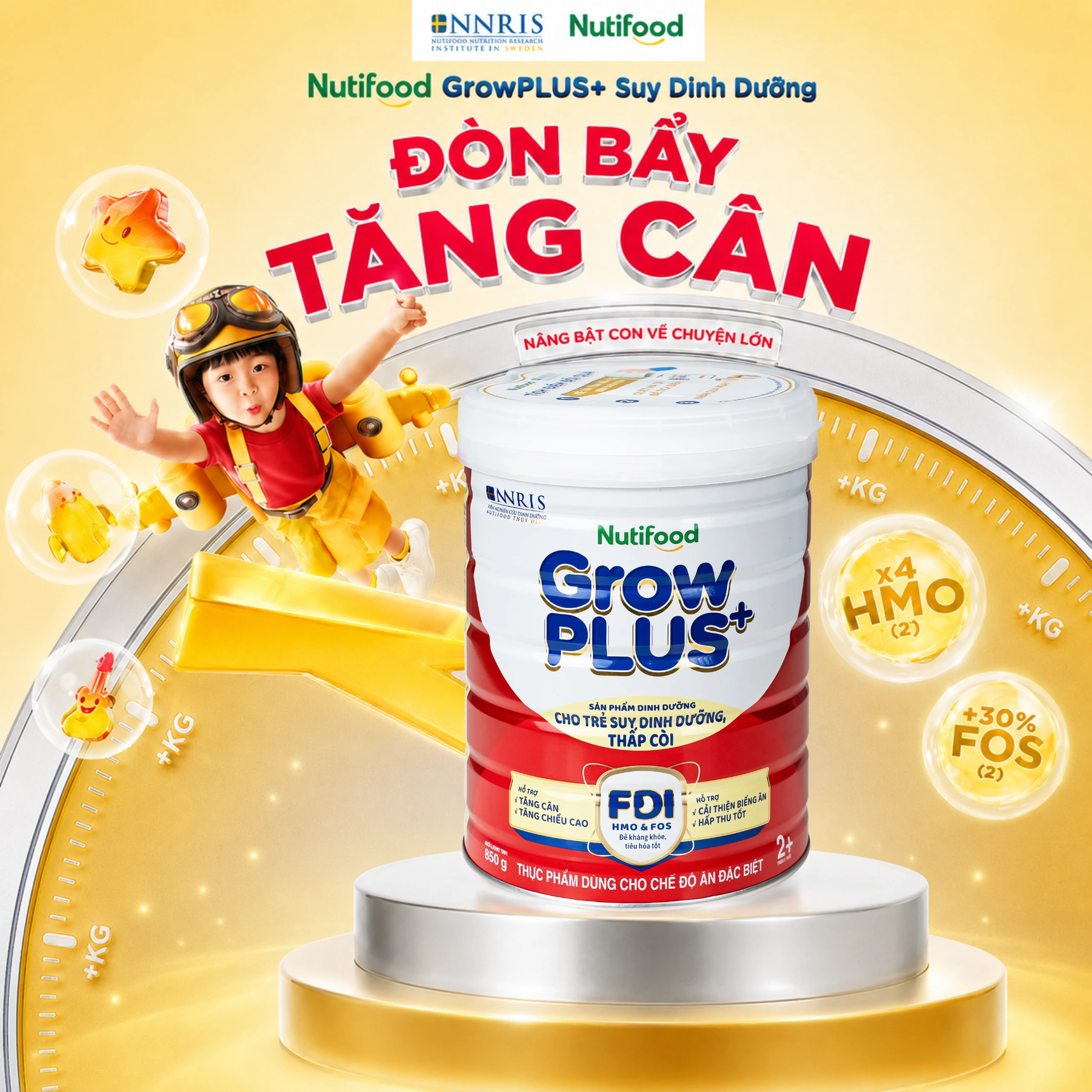 Sữa cho trẻ suy dinh dưỡng, thấp còi (đỏ) Nutifood growplus+ 2+ (850g) 2