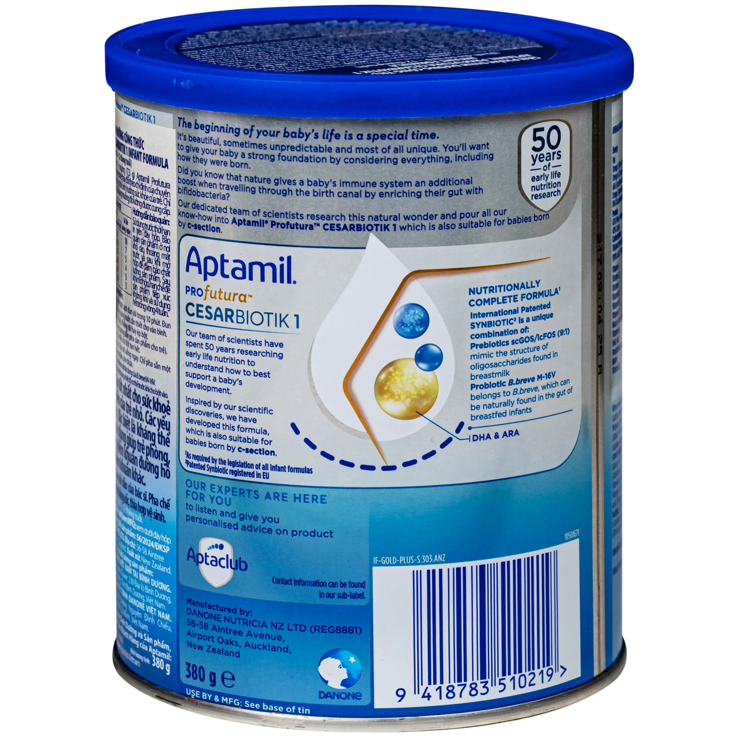 Sữa dinh dưỡng công thức cho trẻ 0-12 tháng tuổi Aptamil Profutura Cesarbiotik 1 Infant Formula Danone (380g) 4
