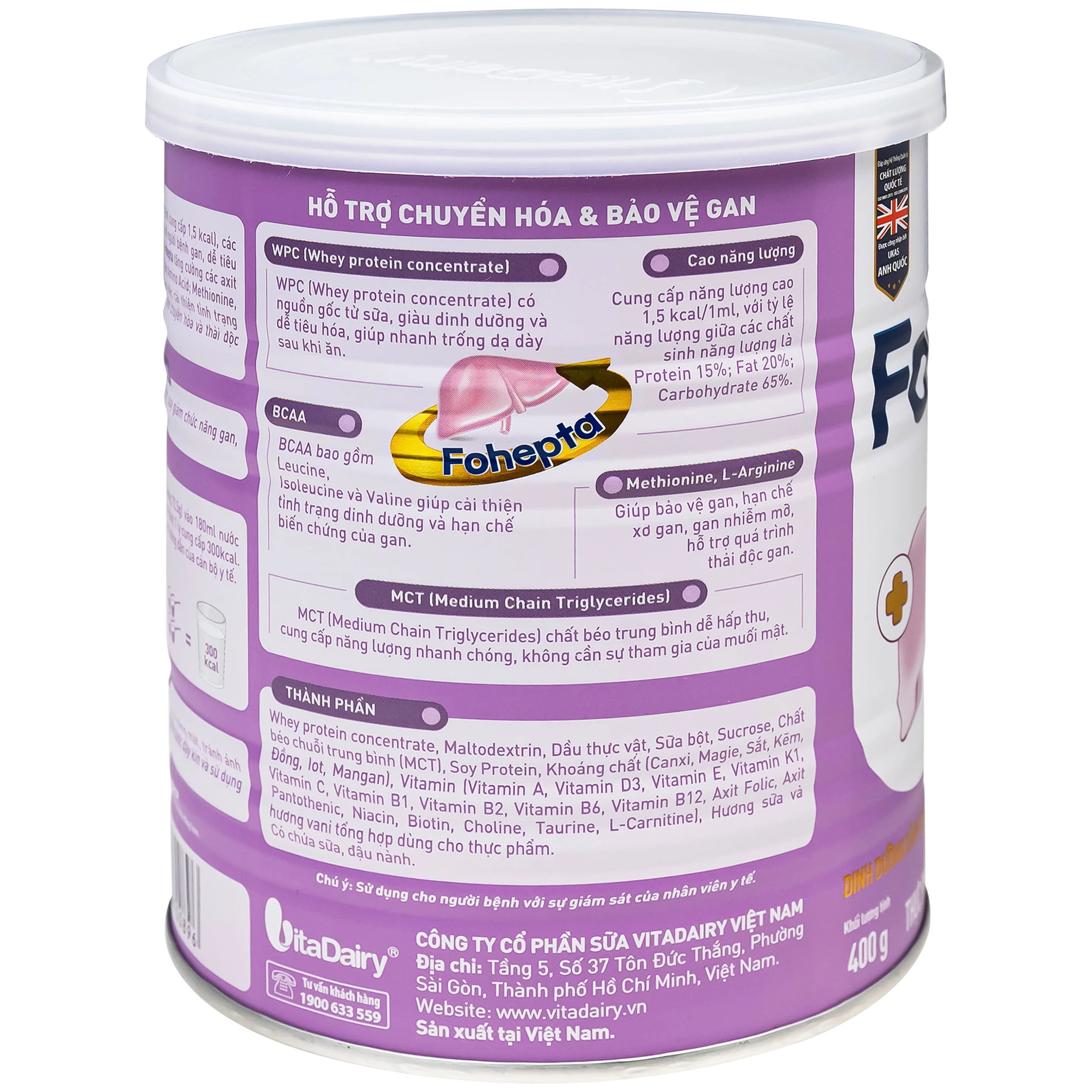 Sữa dinh dưỡng dành cho bệnh nhân gan Fohepta Vitadairy (400g) 8