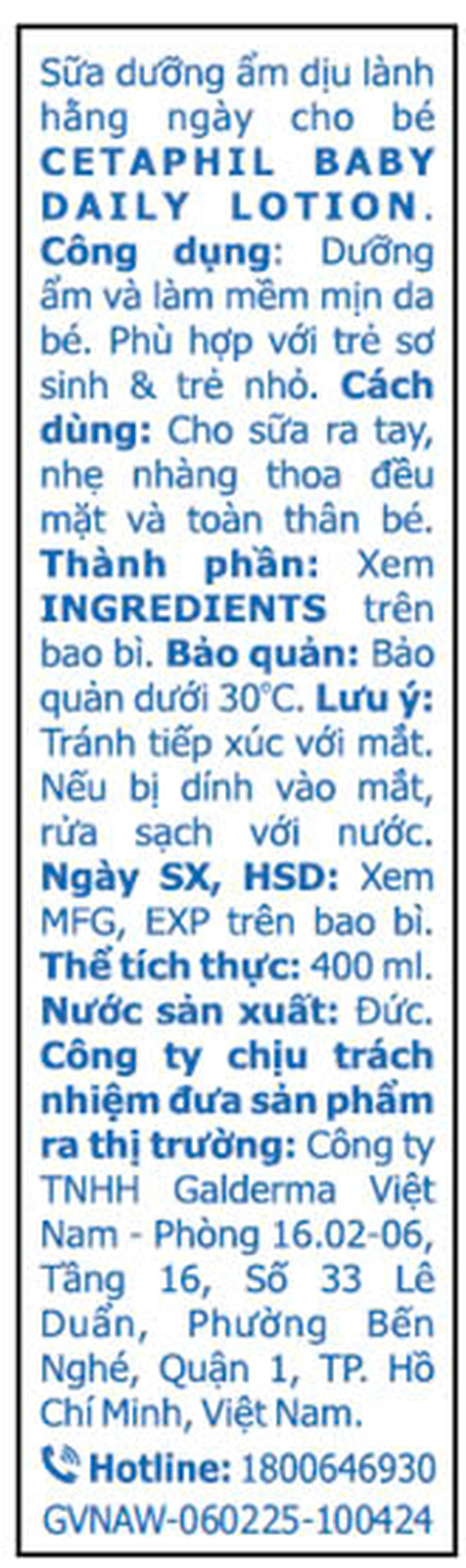 Sữa dưỡng ẩm toàn thân cho bé Cetaphil Baby Daily Lotion Face and Body làm mềm da, không gây kích ứng da (400ml) 3