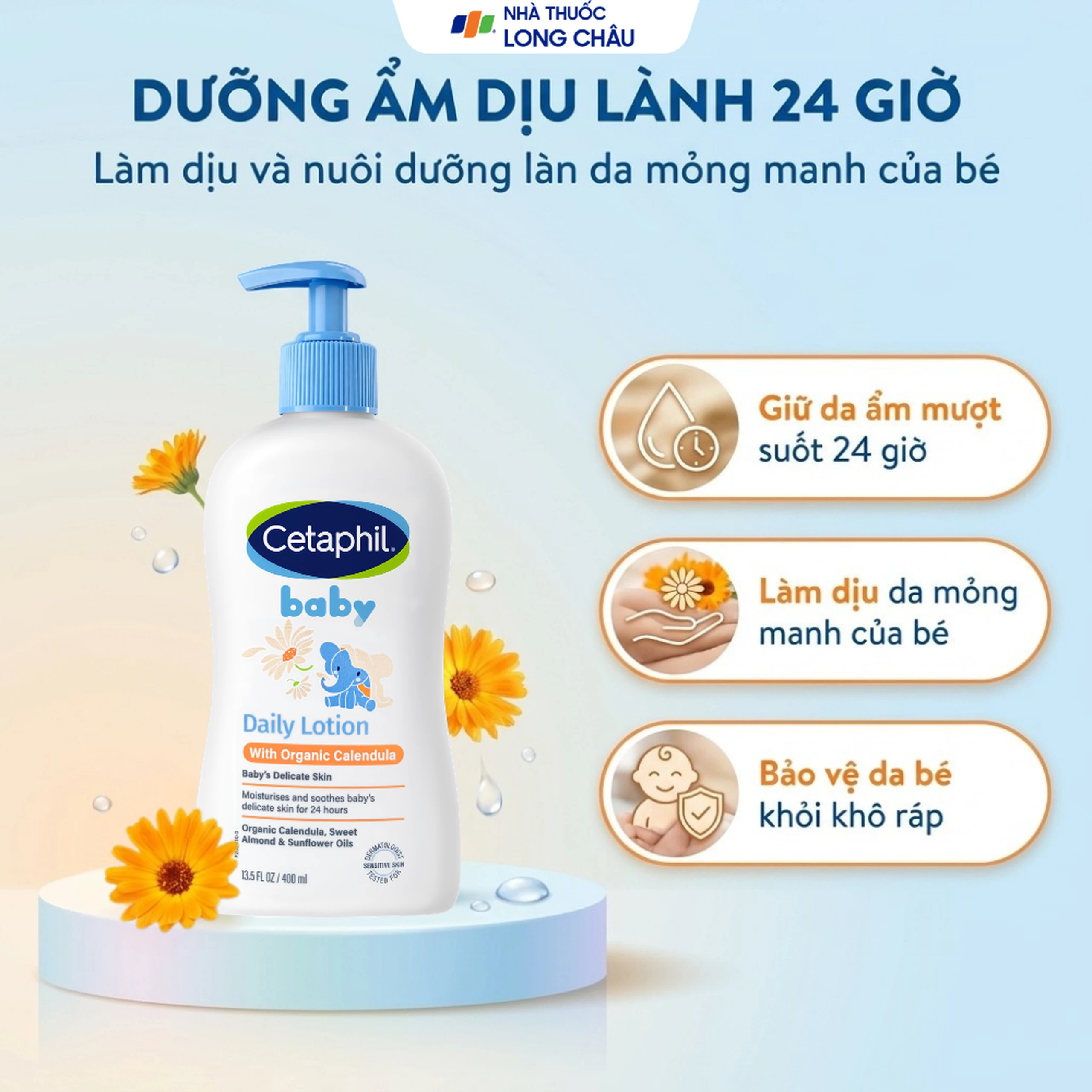 Sữa dưỡng da dành cho bé Cetaphil Baby Daily Lotion with Organic Calendula tinh chất hoa cúc giúp tăng cường dưỡng ẩm, bảo vệ da (400ml) 2