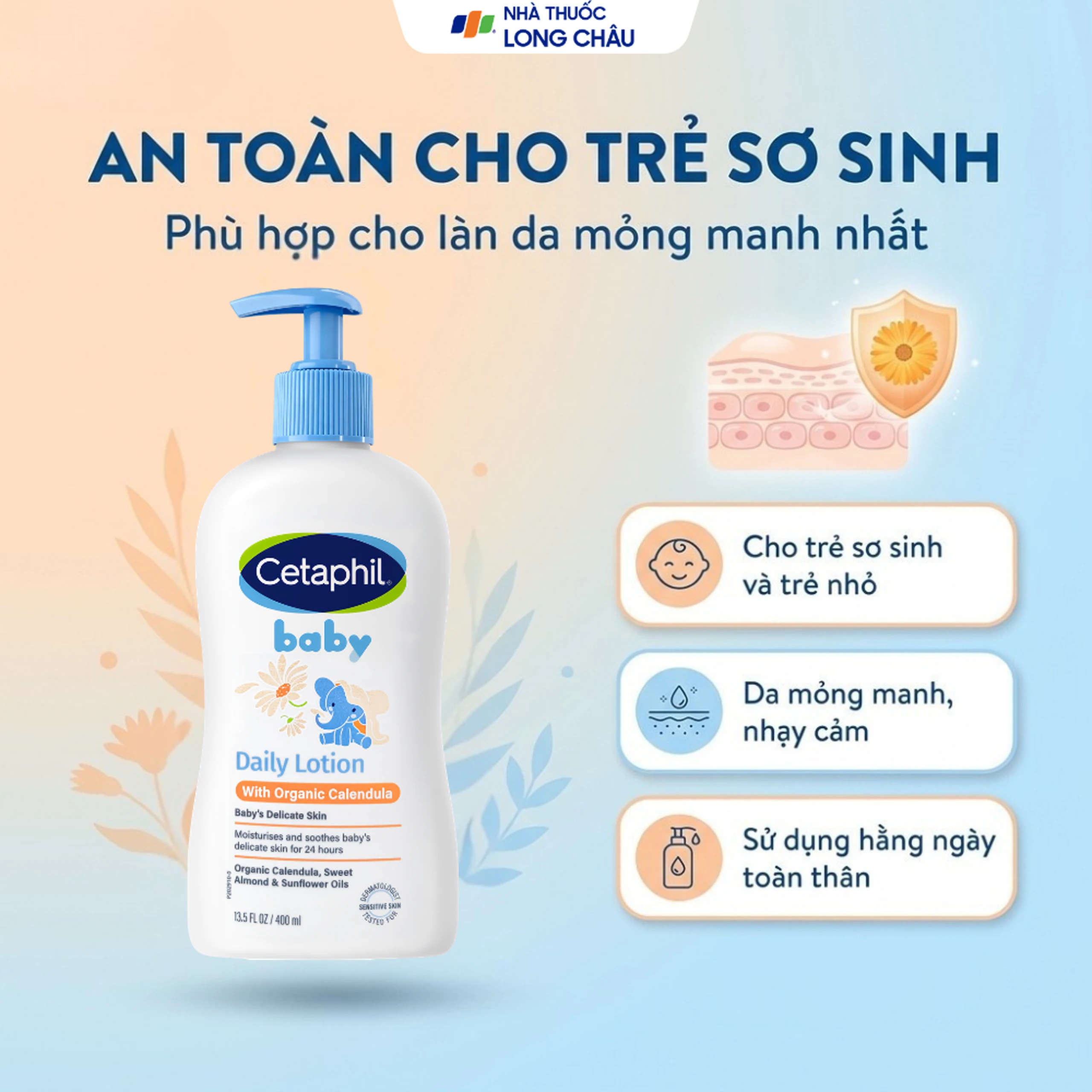 Sữa dưỡng da dành cho bé Cetaphil Baby Daily Lotion with Organic Calendula tinh chất hoa cúc giúp tăng cường dưỡng ẩm, bảo vệ da (400ml) 6