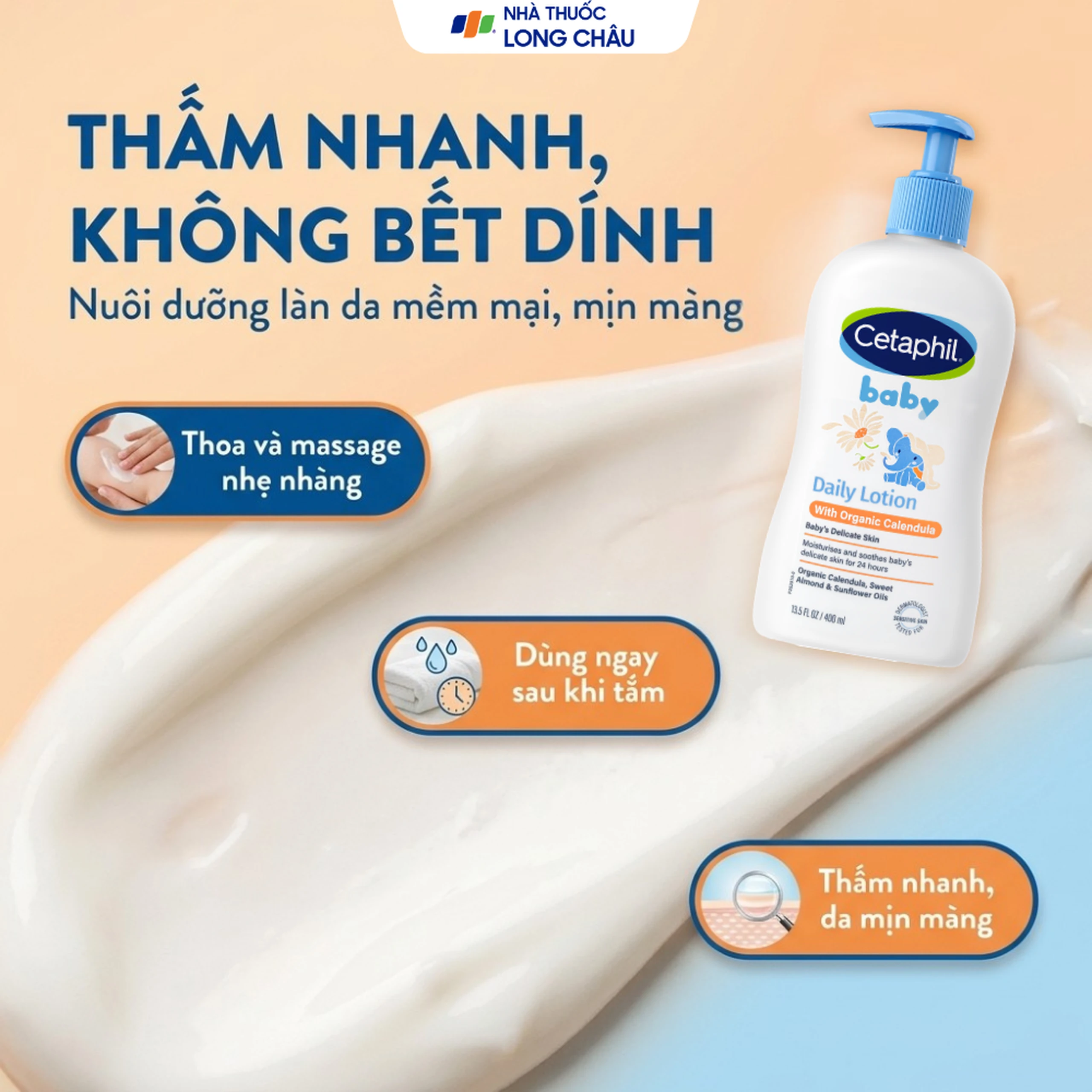 Sữa dưỡng da dành cho bé Cetaphil Baby Daily Lotion with Organic Calendula tinh chất hoa cúc giúp tăng cường dưỡng ẩm, bảo vệ da (400ml) 3