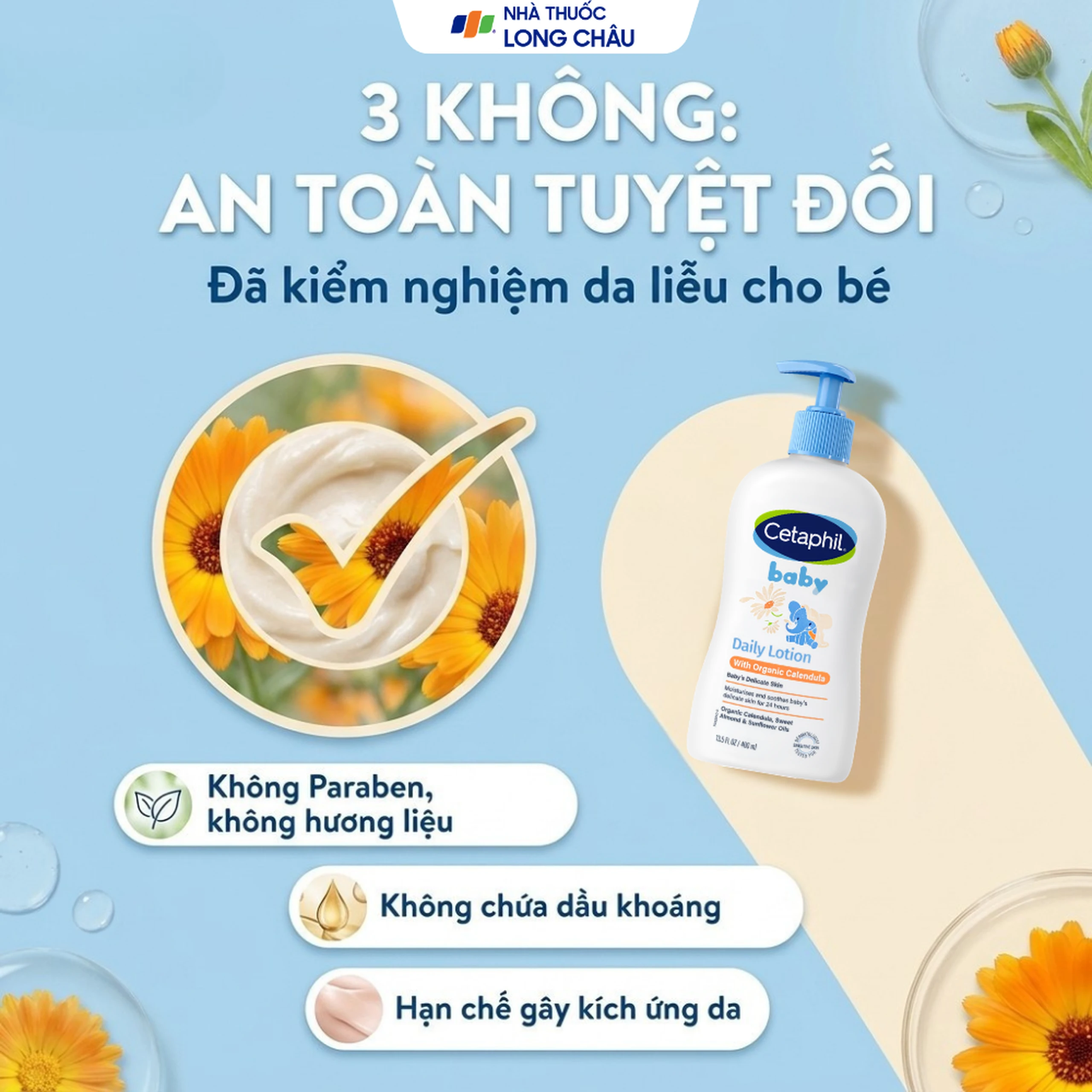 Sữa dưỡng da dành cho bé Cetaphil Baby Daily Lotion with Organic Calendula tinh chất hoa cúc giúp tăng cường dưỡng ẩm, bảo vệ da (400ml) 5
