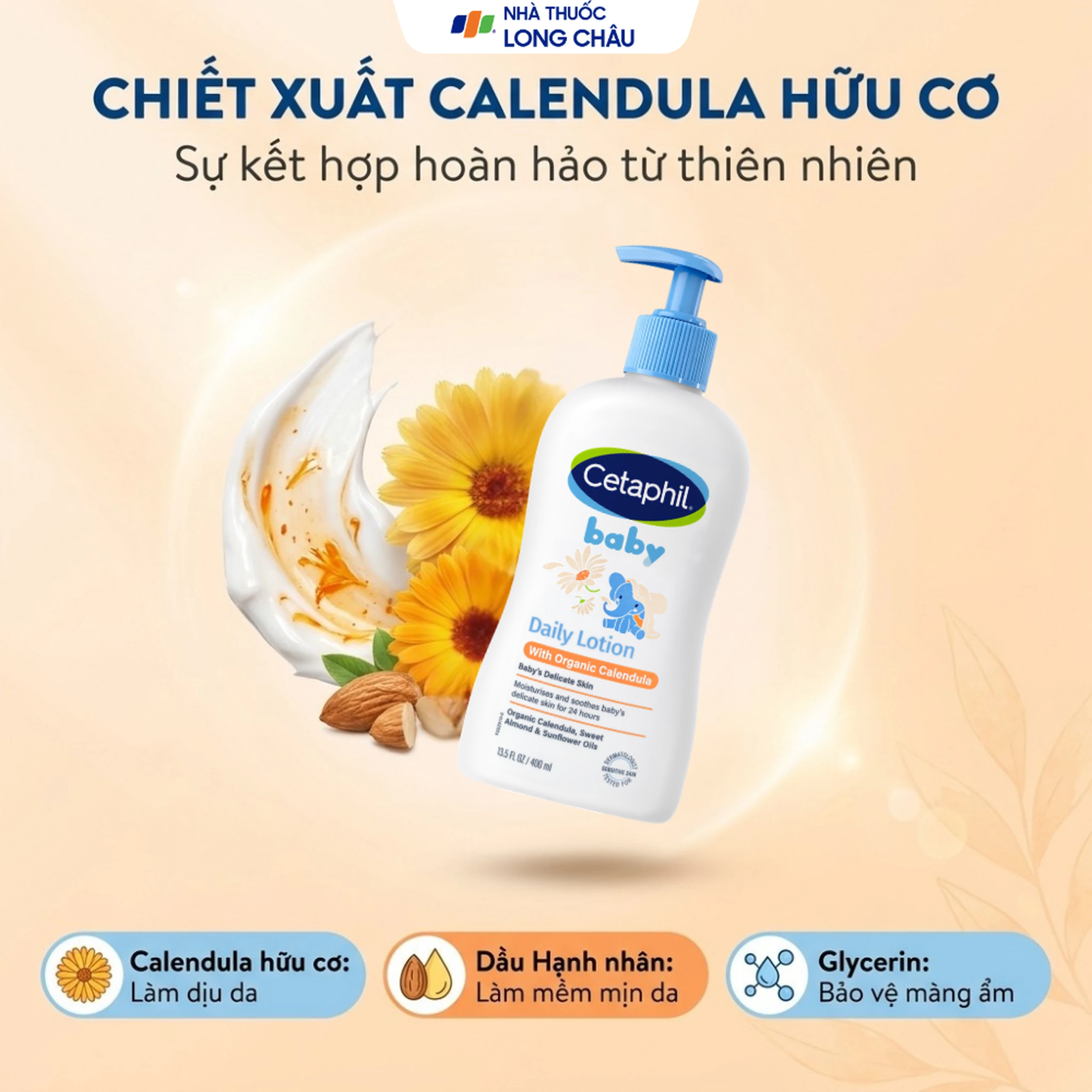 Sữa dưỡng da dành cho bé Cetaphil Baby Daily Lotion with Organic Calendula tinh chất hoa cúc giúp tăng cường dưỡng ẩm, bảo vệ da (400ml) 4