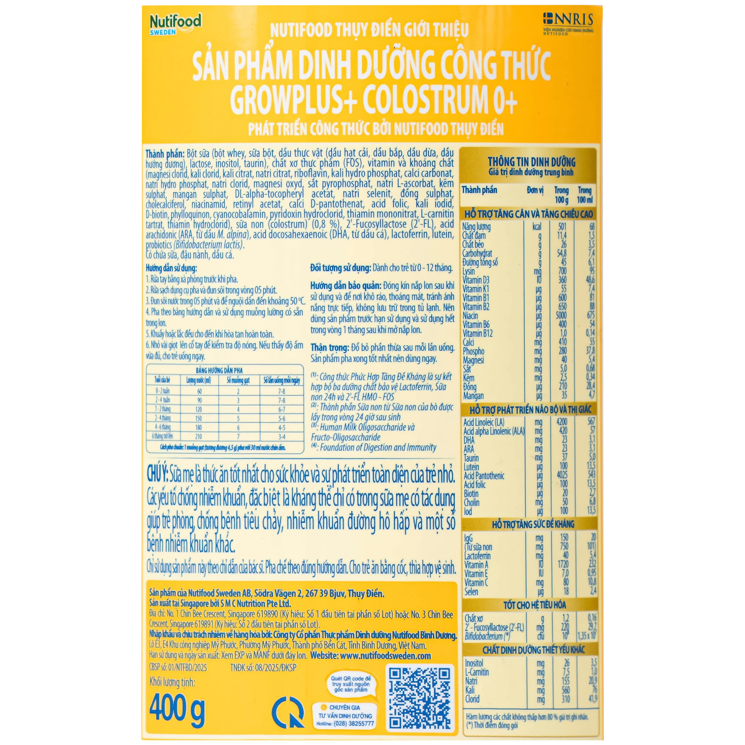 Sữa giúp tăng đề kháng cho trẻ 0-12 tháng tuổi Nutifood Growplus+ Colostrum 0+ (400g)