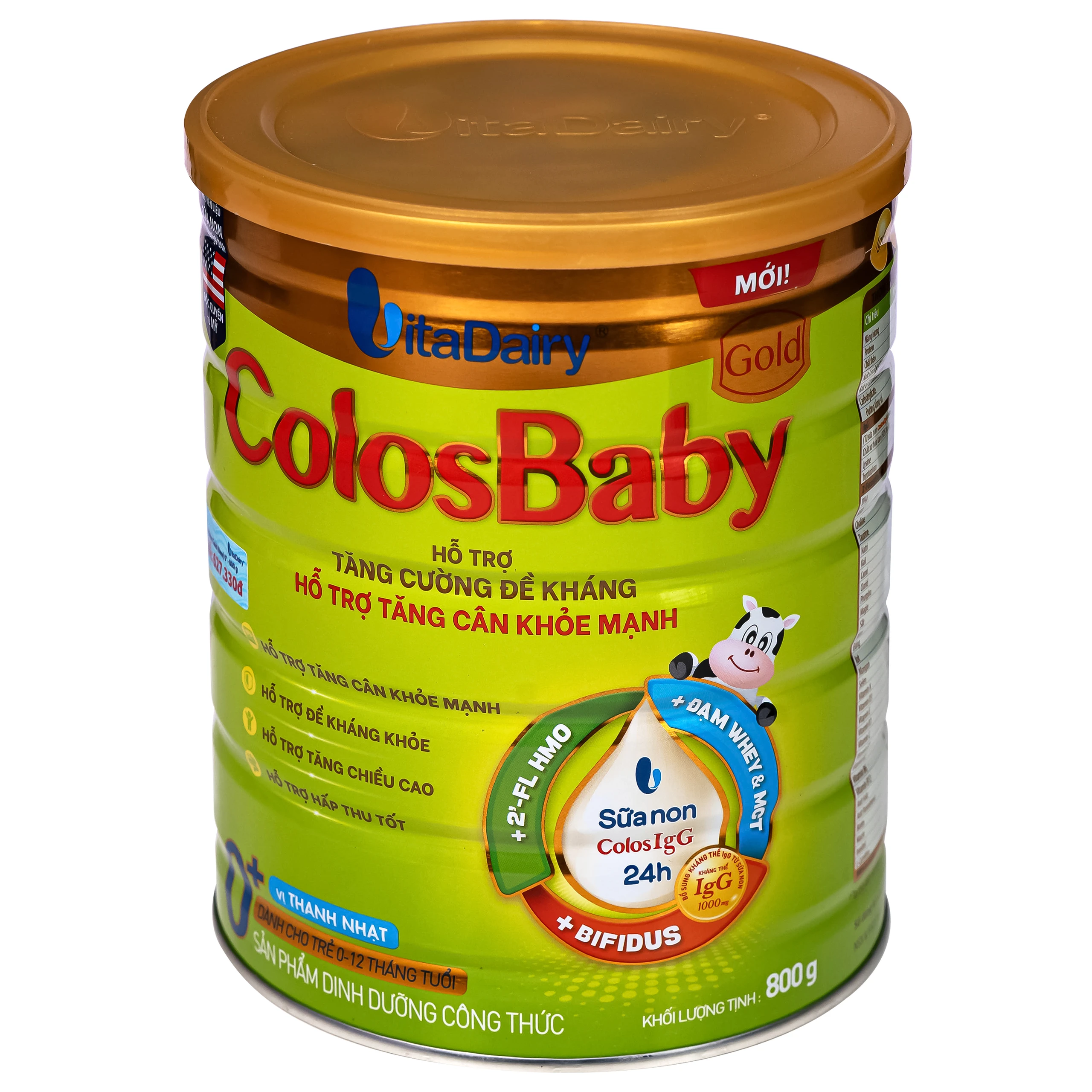 Sữa hỗ trợ tăng cường đề kháng, tăng cân khỏe mạnh cho trẻ 0-12 tháng tuổi Colosbaby gold 0+ Vitadairy (800g) 5