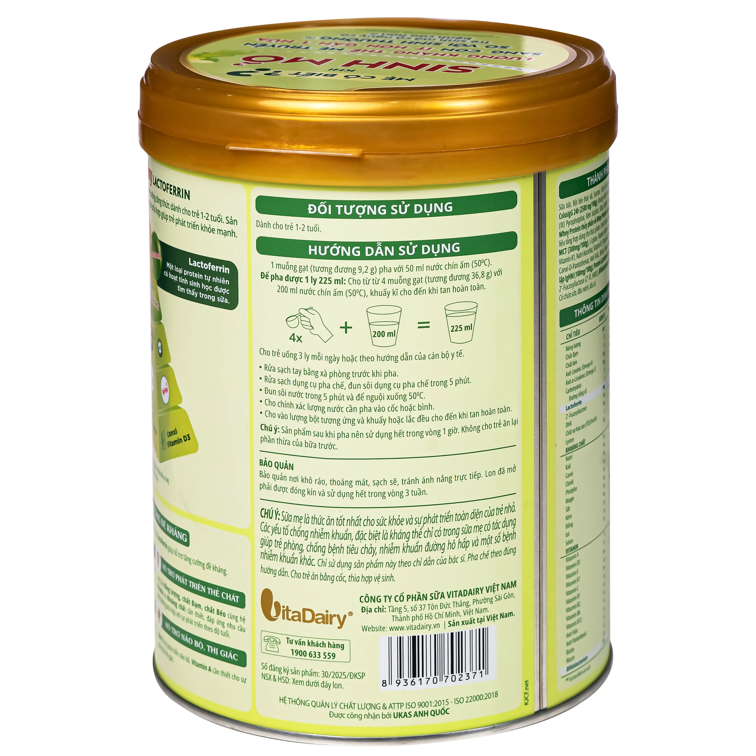 Sữa hỗ trợ tăng đề kháng cho trẻ 1-2 tuổi Colosbaby Lactoferrin 1+ Vitadairy (800g)