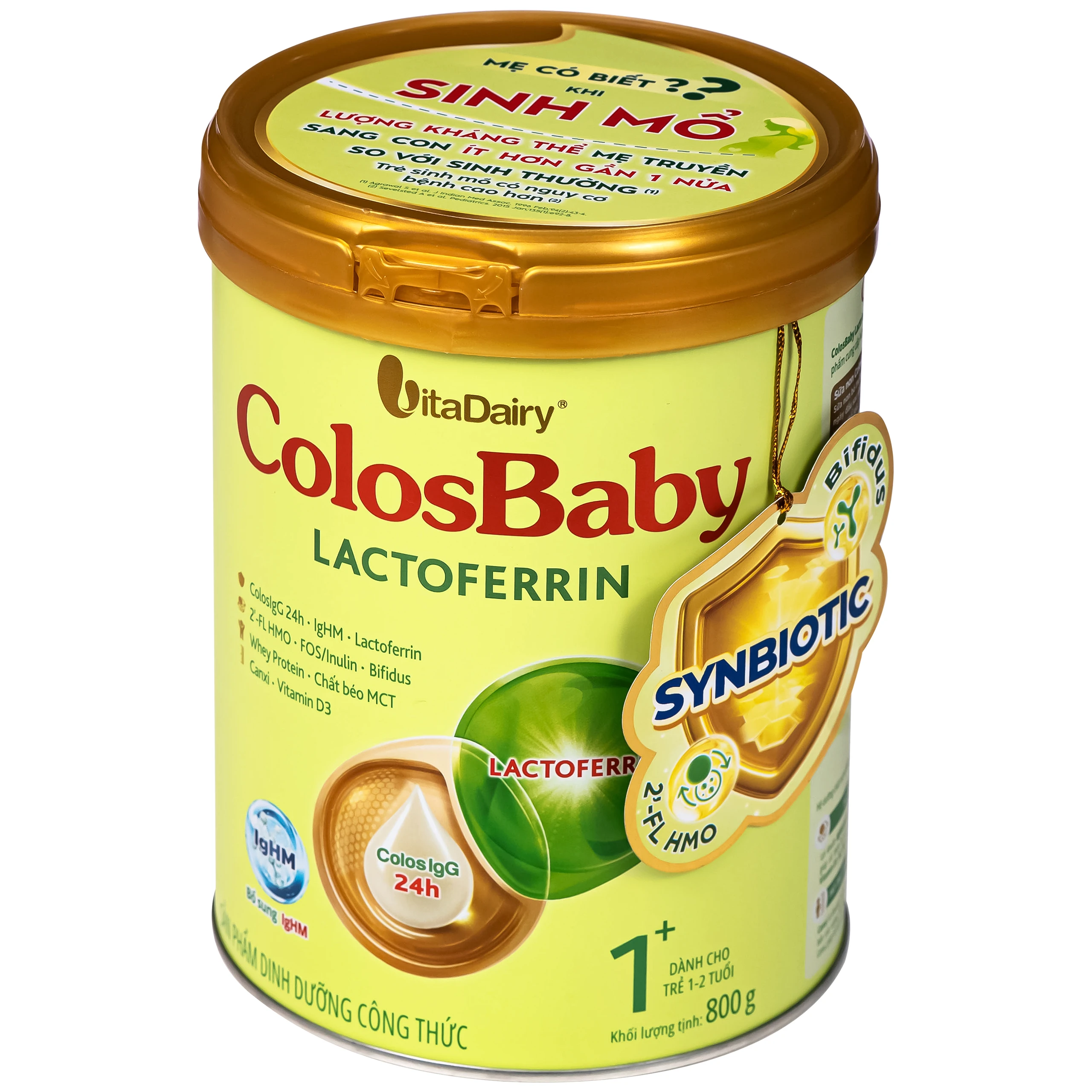 Sữa hỗ trợ tăng đề kháng cho trẻ 1-2 tuổi Colosbaby Lactoferrin 1+ Vitadairy (800g)