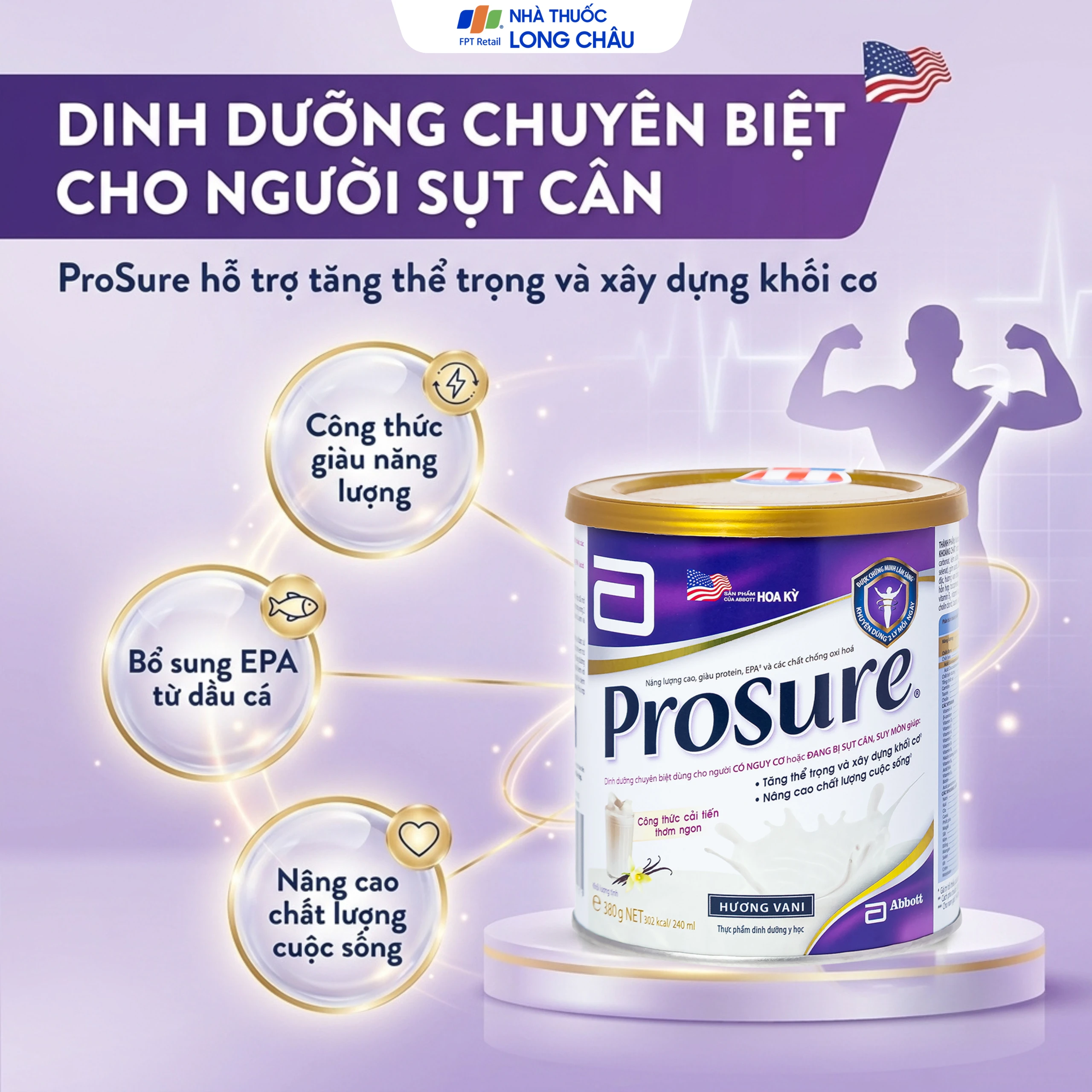 Sữa bổ sung dinh dưỡng chuyên biệt cho người đang sụt cân Prosure Abbott (380g) 2